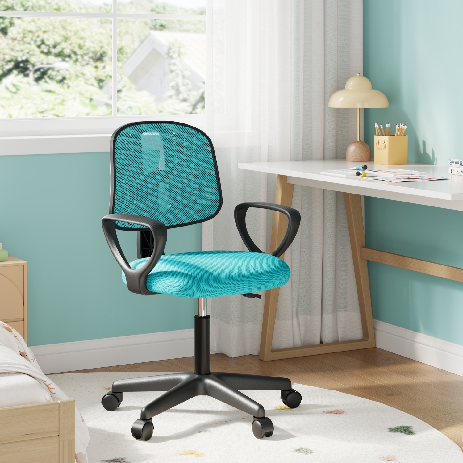 Klihome - Chaise Bureau Enfant Fauteuil De Bureau, Chaise Ergonomique En Maille Respirante, Dossier Réglable, Turquoise