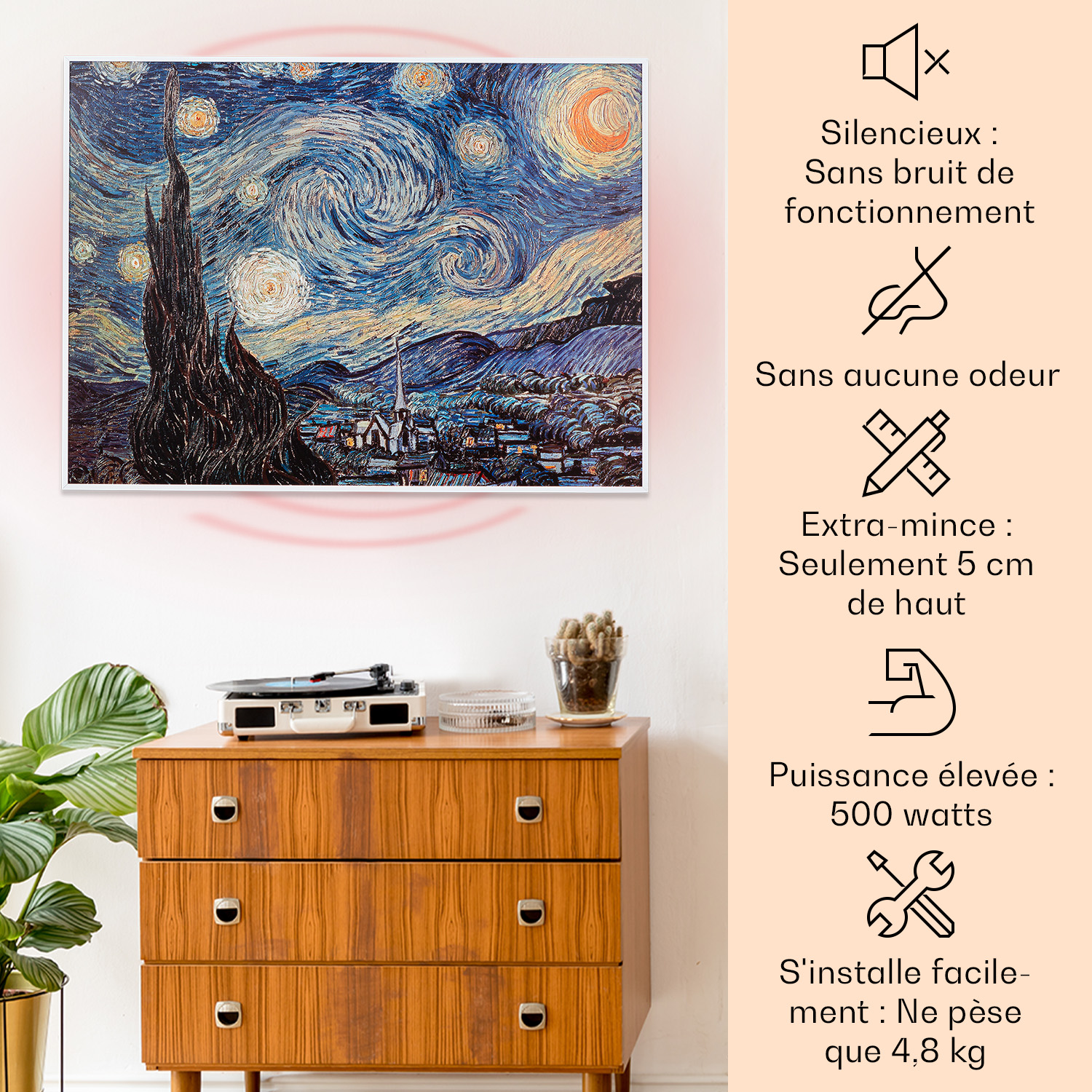 Klarstein - Radiateur Infrarouge Mural Intelligent, Chauffage Infrarouge 500w, Panneau Chauffant Infrarouge, App Mobile, Radiateur Electrique Extra Plat, Salle De Bain, Sans Co2, Faible Conso D'Energie