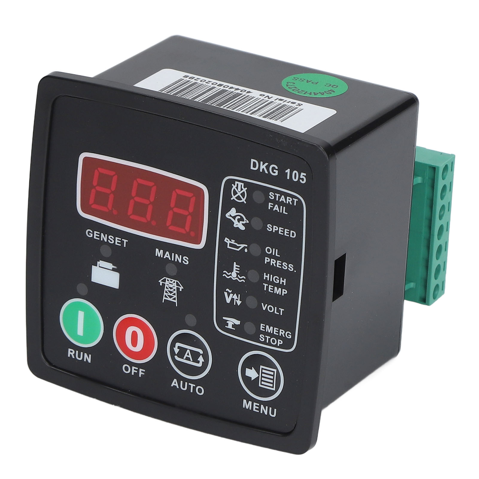 Contrôleur de moteur de générateur, démarrage et arrêt automatiques, panneau ABS ignifuge UL94 V0, 277 VAC, 50/60 Hz, 8 x 8 x 7 cm