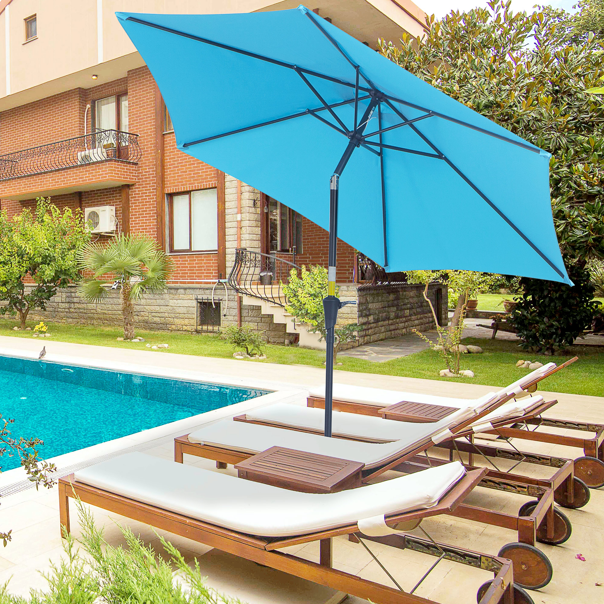 Parasol De Jardin Ø2,6 X 2,4 M Avec Manivelle Et Tête Inclinable