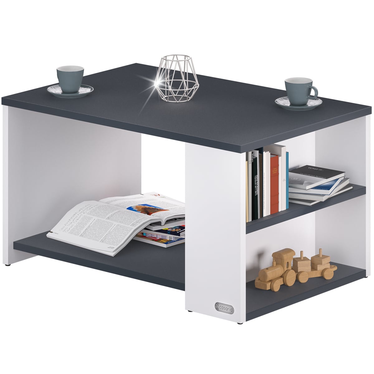 Couchtisch Holz Mit Stauraum 2 Fächer 90x60x50cm Kratzfest 50kg Belastbar Ablage Beistelltisch Wohnzimmer Sofa Couch Tisch Weiß Schwarz - Casaria