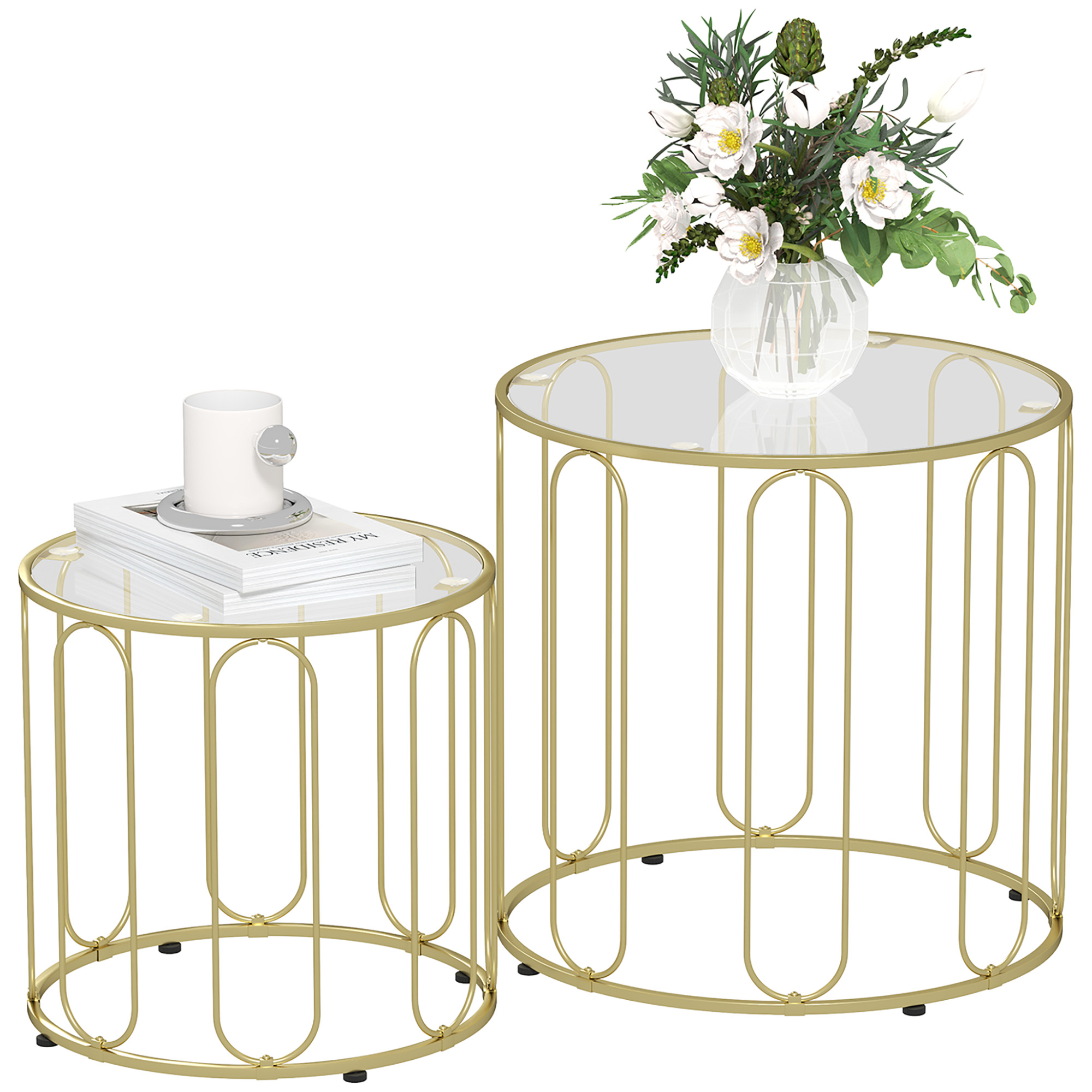 Homcom - Lot De 2 Tables Basses Gigognes Rondes Style Art Déco Métal