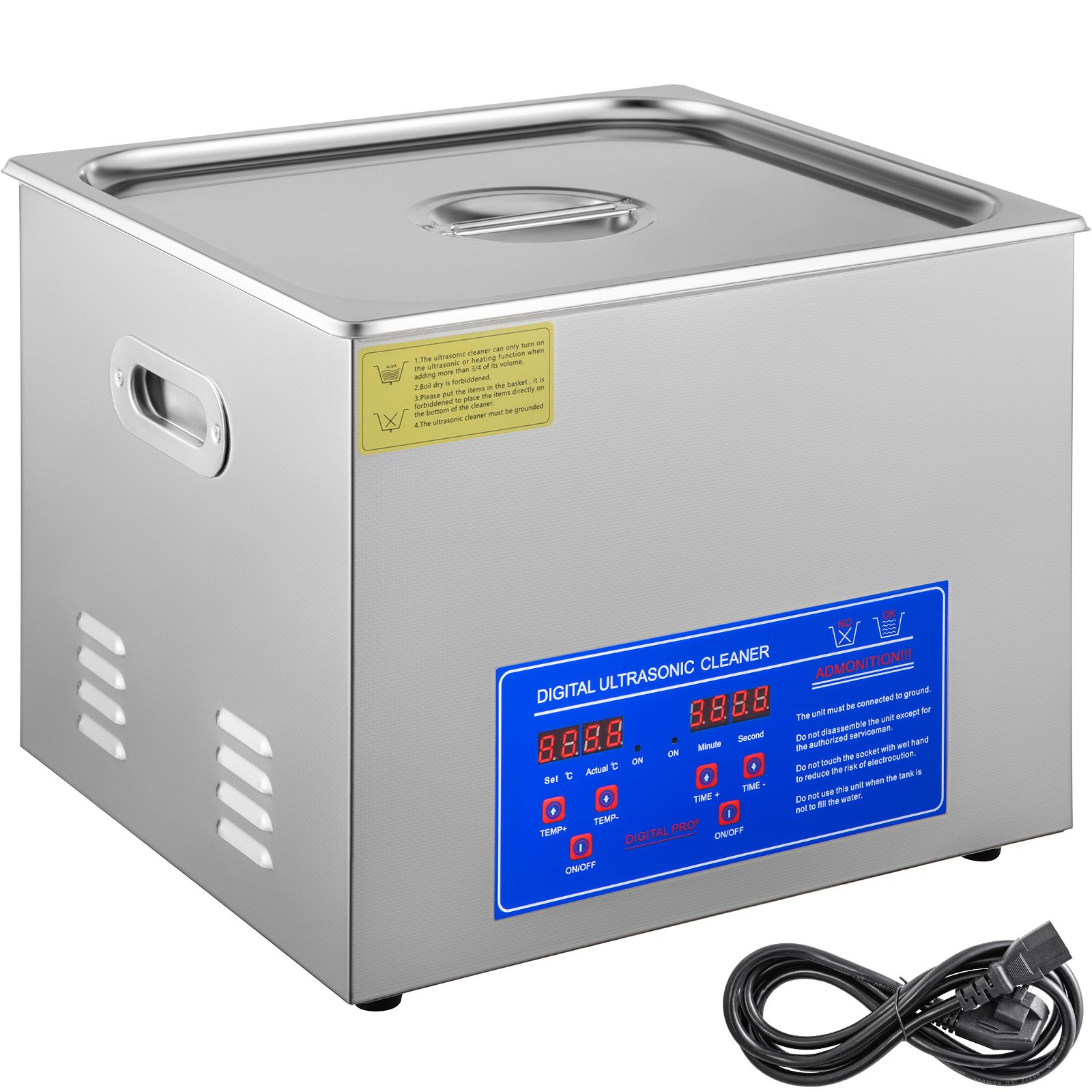 Nettoyeur à ultrasons 15 L en acier inoxydable SUS304, cuve chauffante, minuteur 0-30 min, 40 kHz, pour bijoux, lunettes, montres et outils