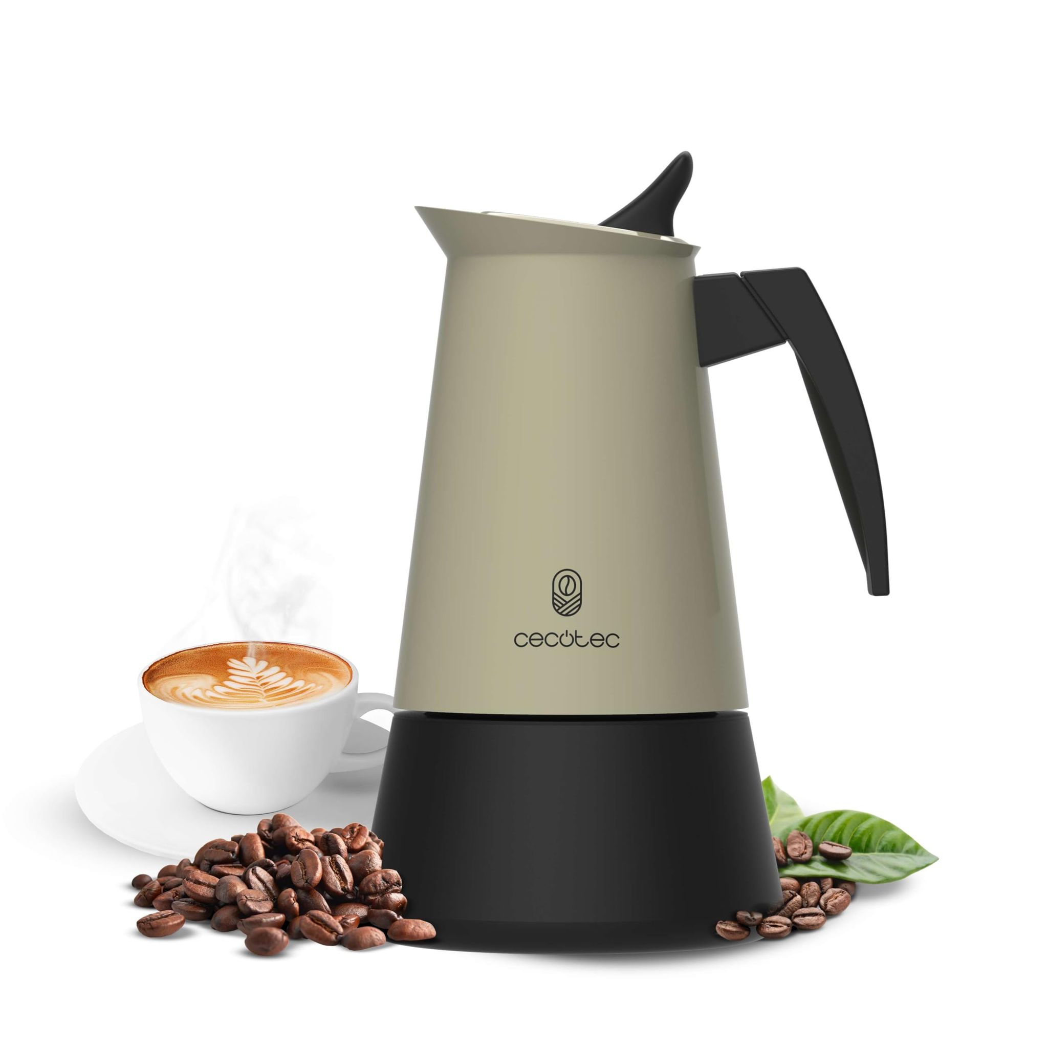 Cecotec Cafetera Italiana Piccolina 900 Green. 450ml, 10 Tazas de Café, Acero Inoxidable, Apta Todas Superficies