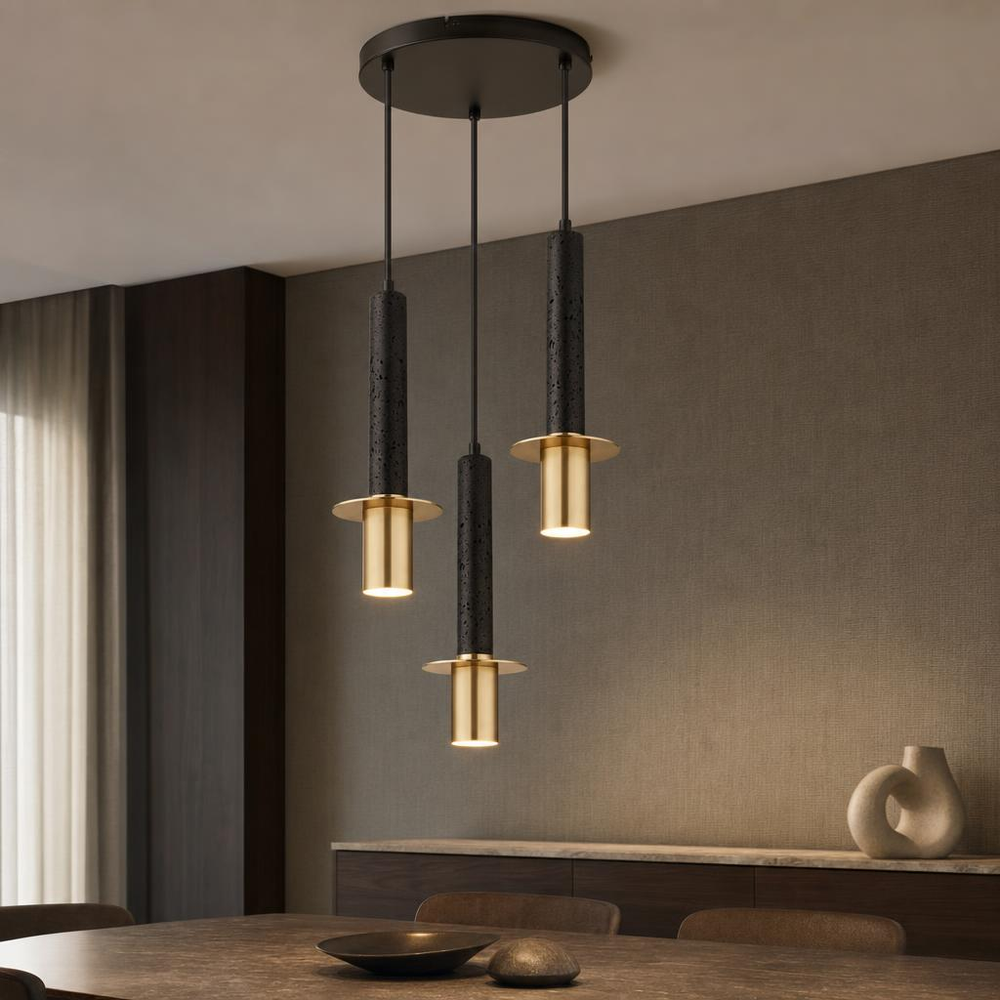 Hängeleuchte Pendelleuchte Wohnzimmerlampe 3-flammig Schwarz Metall H 130 Cm