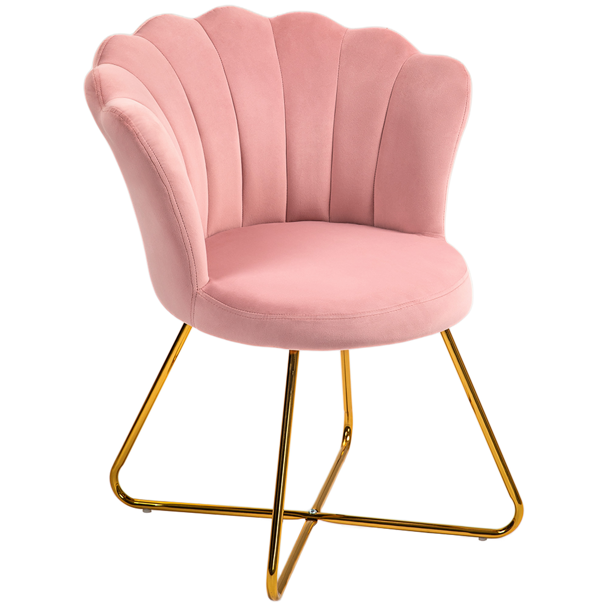 Fauteuil Coquillage Velours Rose 69x64x80 Cm Avec Pieds Acier