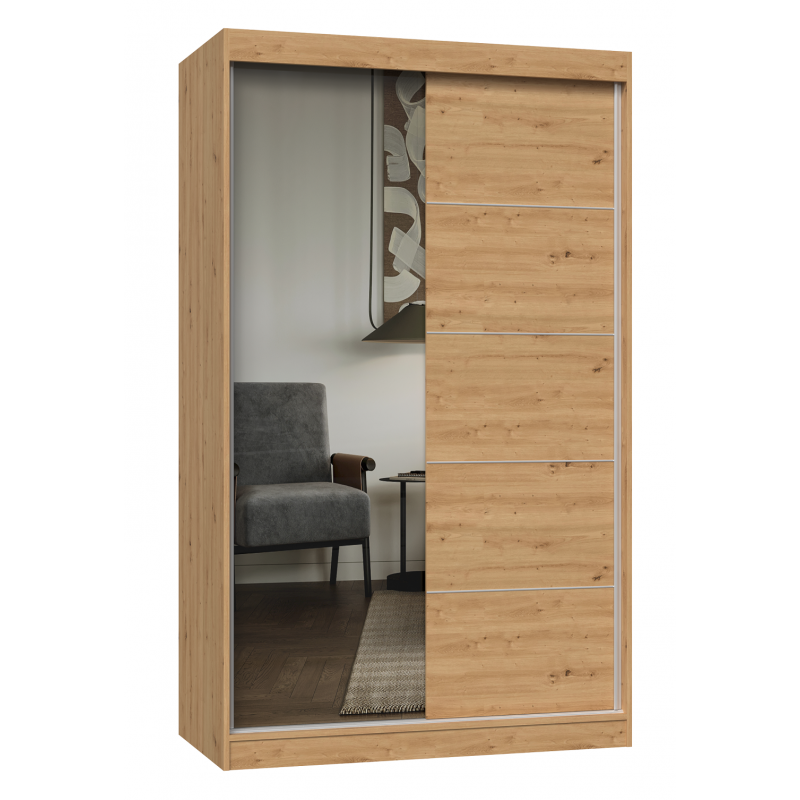 Hucoco - Paolo - Armoire À 2 Portes Coulissantes - 1 Miroir - Largeur 120 Cm - Dressing De Chambre 2 Portes