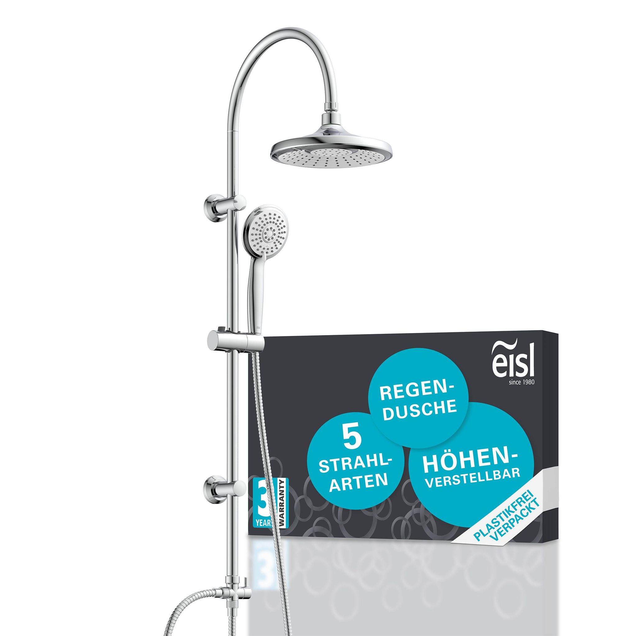 Eisl Silber Duschbrause, Regendusche Bad Sommerregen Überkopfbrause-Set Chrom Duschsystem Regenbrause Dx1005cs-A (5 Strahlarten) - Image 3