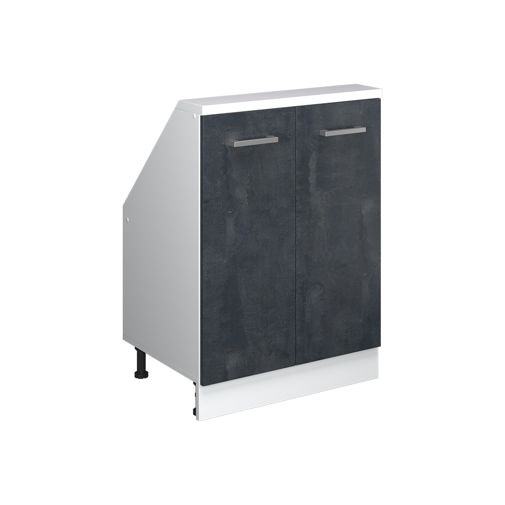 Küchenschrank Für Dachschrägen R-line, Schwarz Beton/weiß, 60 Cm Mit 2 Türen, Vicco