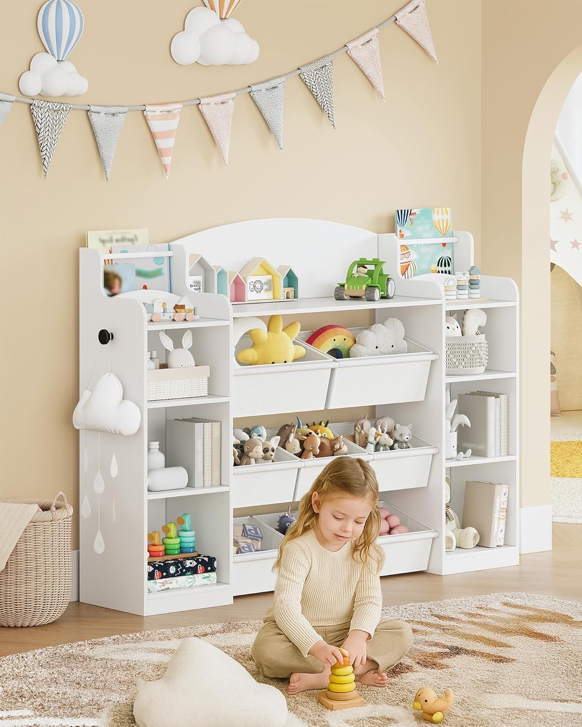 Bibliothèque Pour Enfants,avec 8 Boîtes En Non-tissé, Blanc