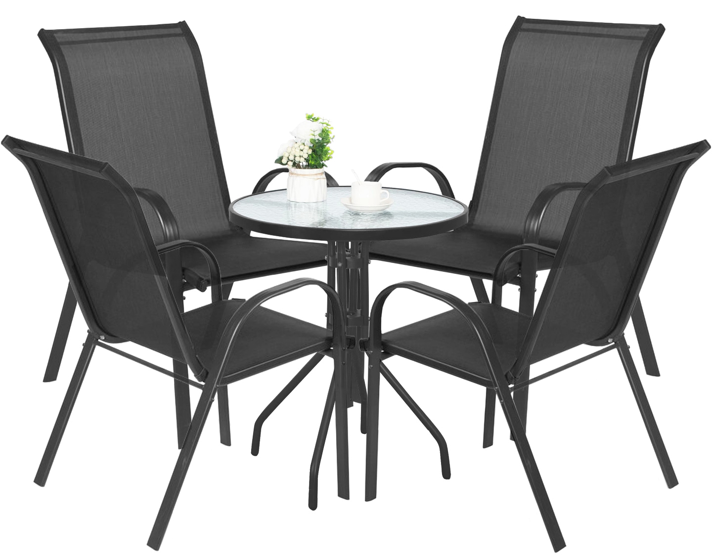 Îlot Central Rond 60 Cm + 4 Chaises Sofia Gris Foncé