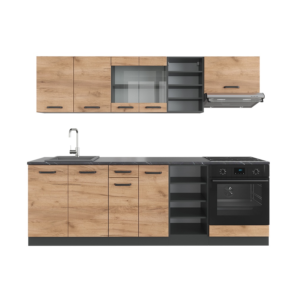 Vicco - Cuisine R-Line, Chêne doré/anthracite, 240 cm, pt Anthracite
