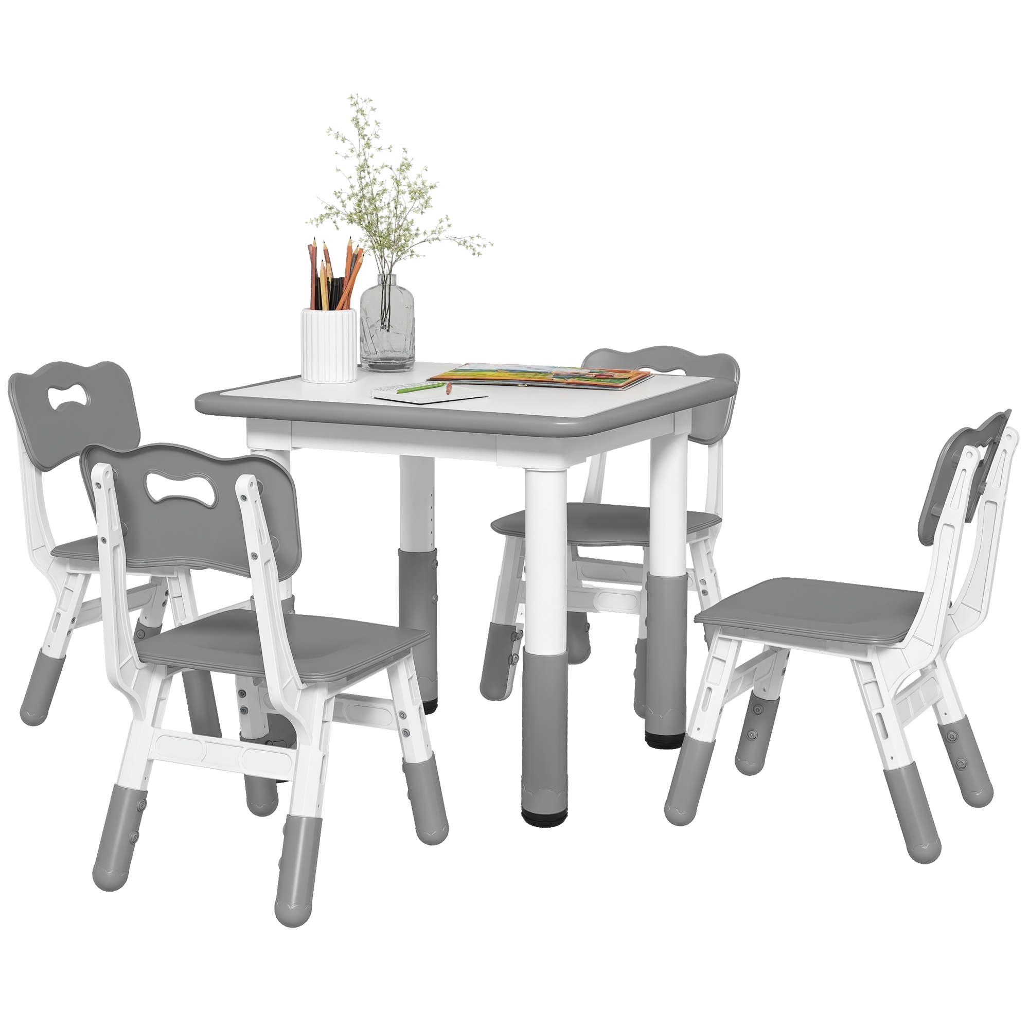 Ensemble 1 Table 4 Chaises Enfant Hauteur Réglable Set 5 Pièces, Gris
