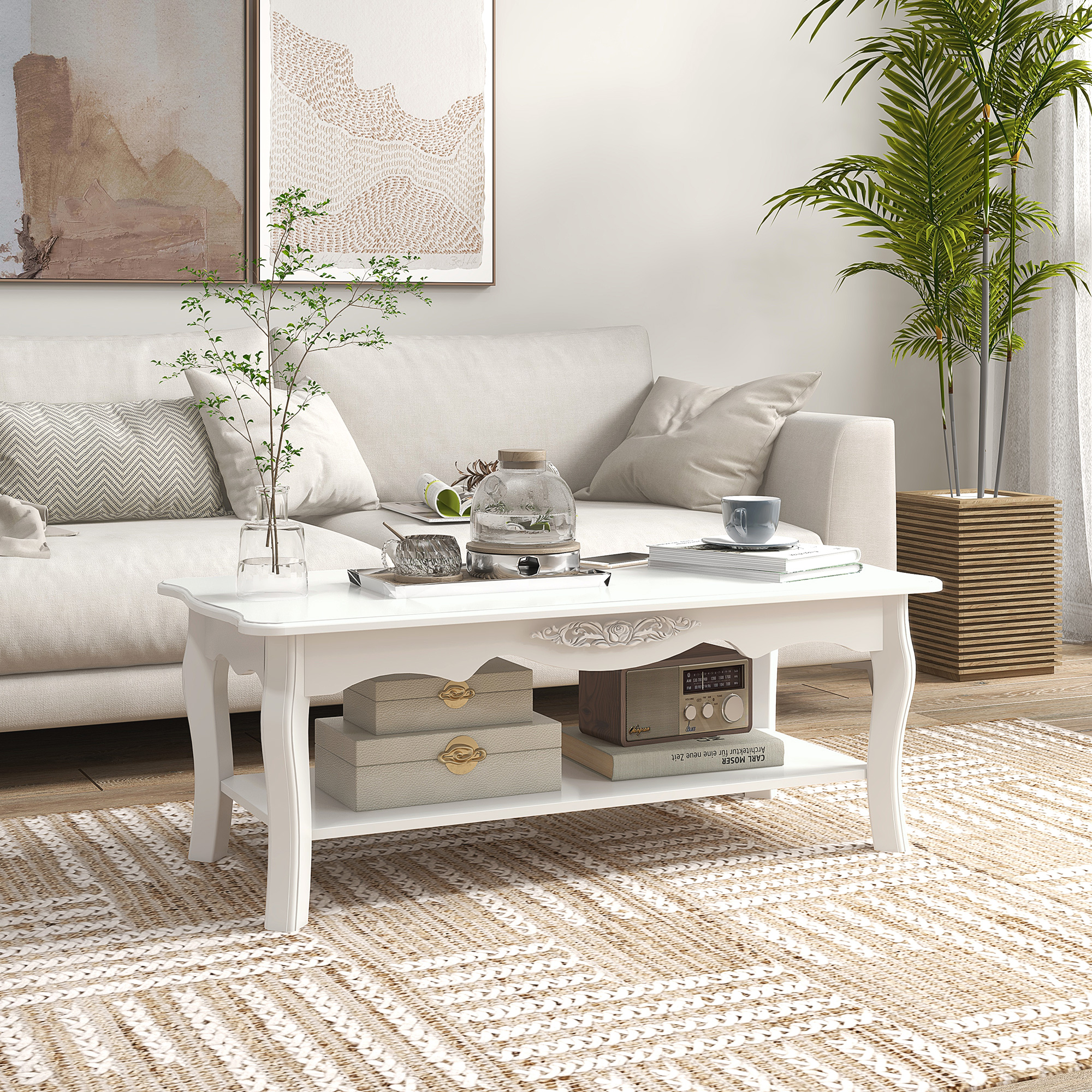 Table Basse Avec Grand Plateau De Rangement Inférieur En Bois