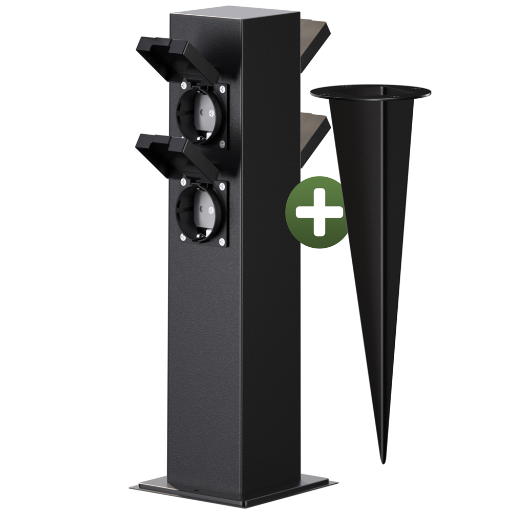 Gartensteckdose Ip44 Metallspieß Garten Außensteckdose Steckdosensäule Mehrfachsteckdose Steckdosenverteiler Edelstahl Schwarz 4-fach Steckdose - Monzana
