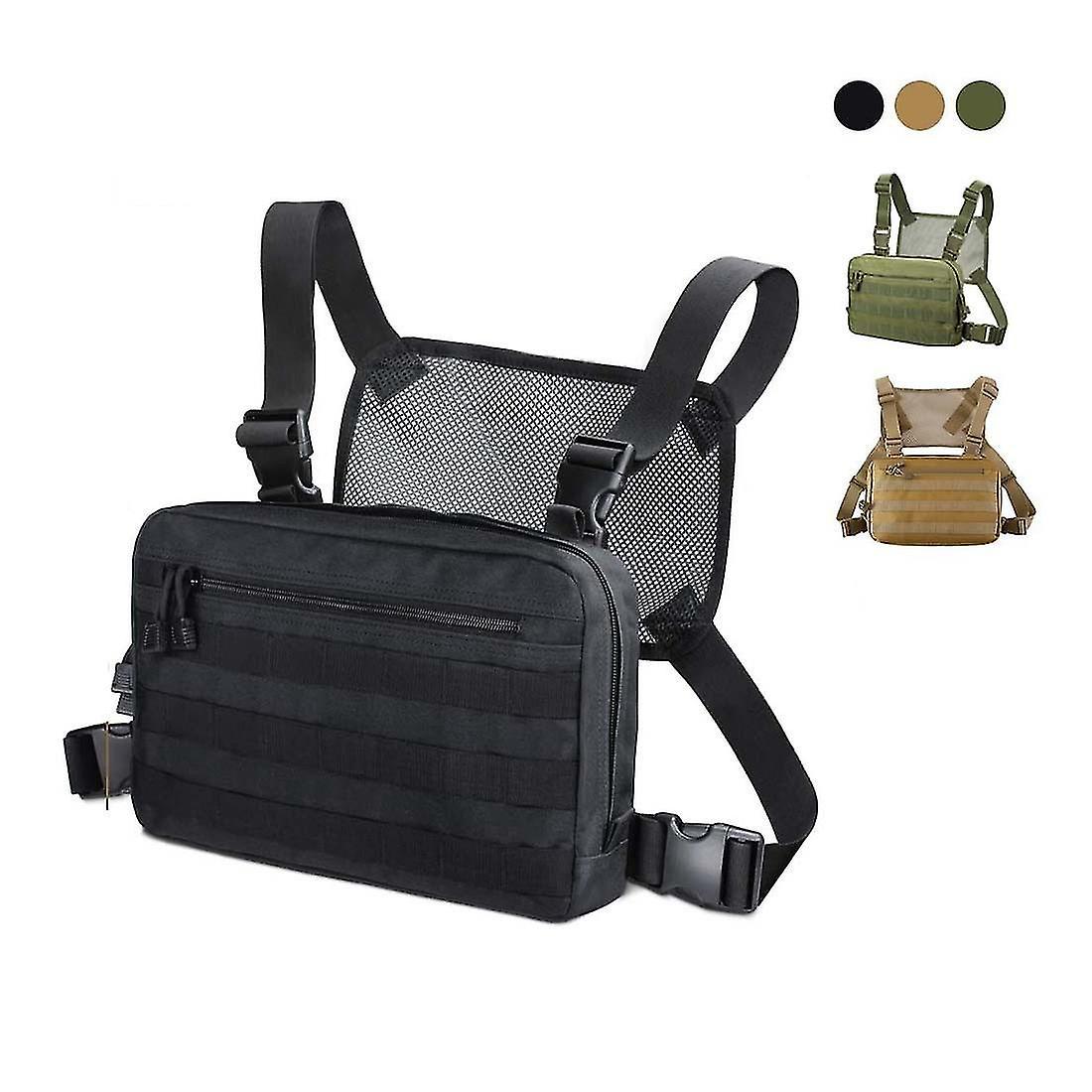 Sacoche de poitrine tactique EDC avec poche avant, nylon 1000D, noir, 1 pièce