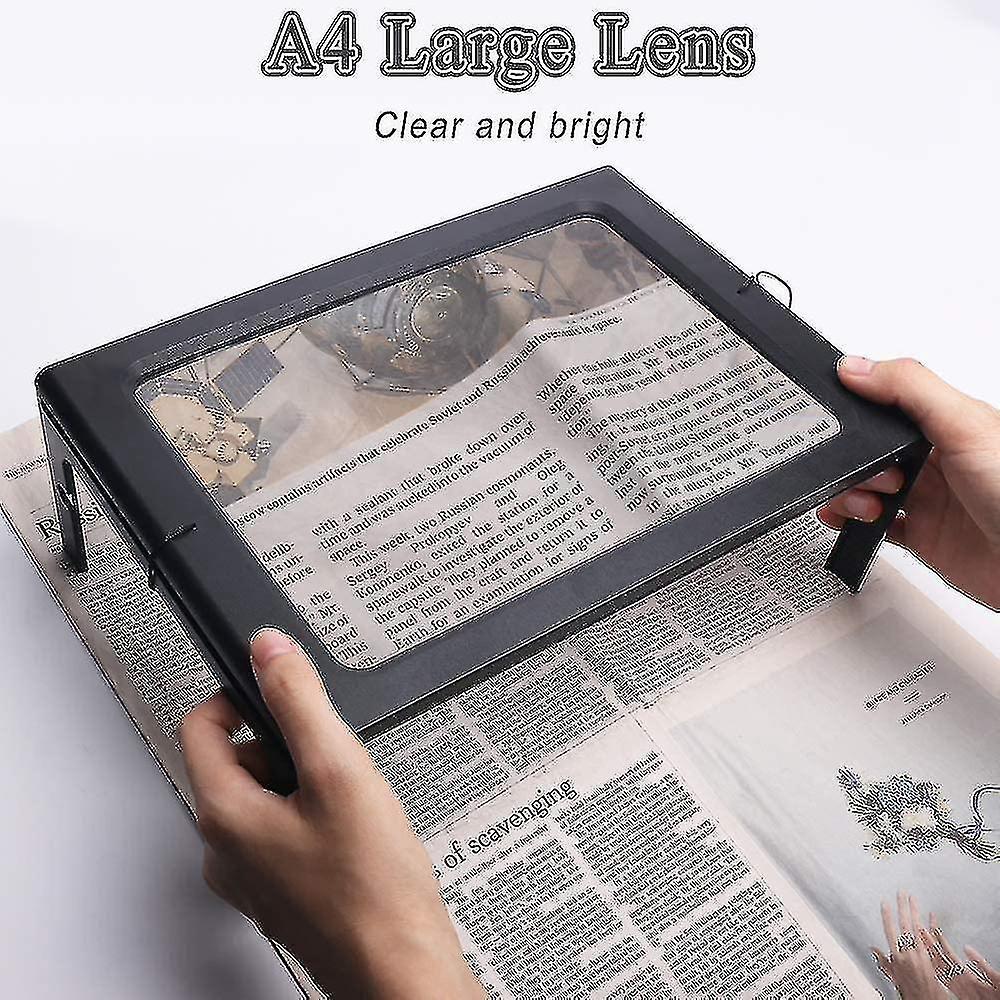 Loupe de lecture rectangulaire format A4, grossissement 3x, 4 LED, support pliable mains libres