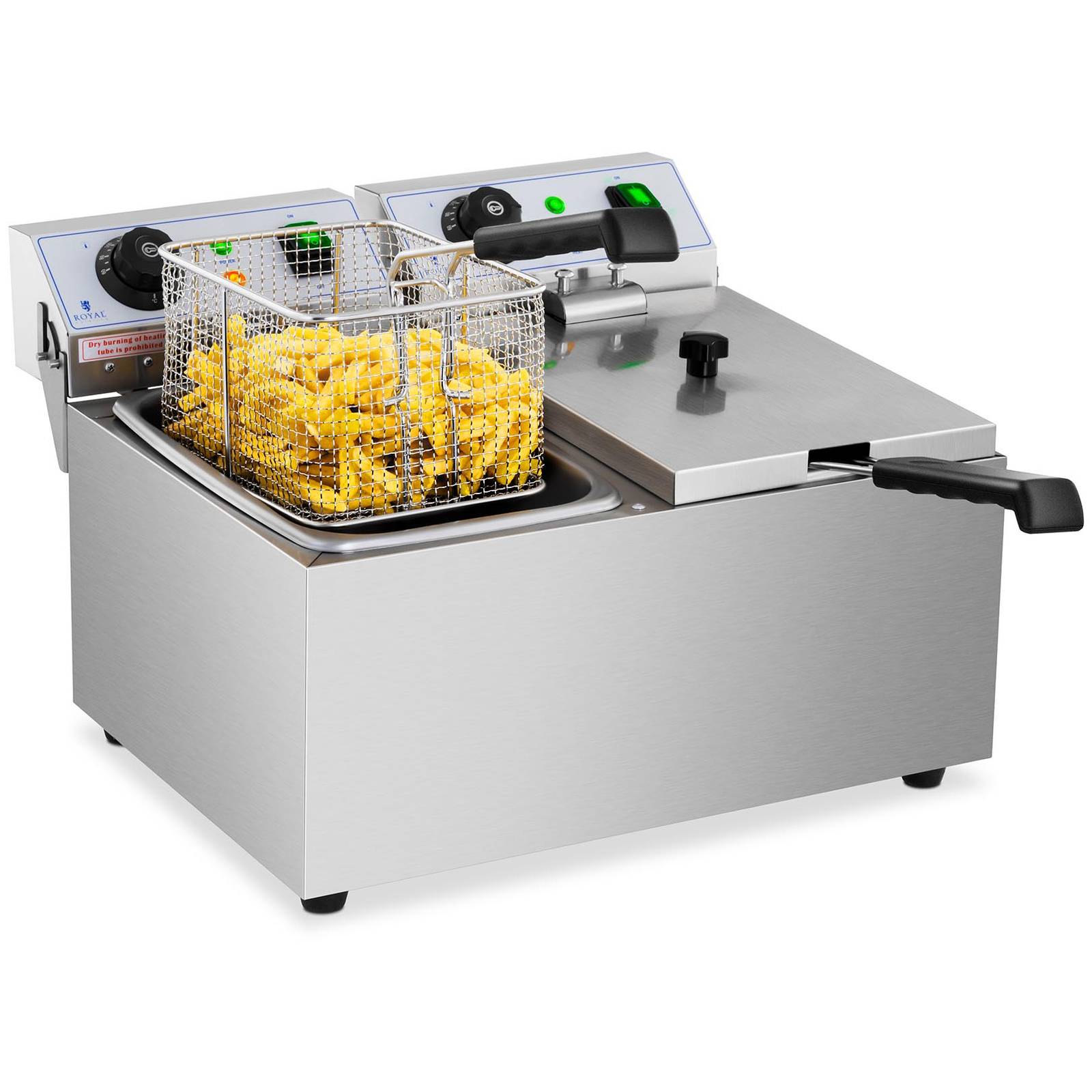 Royal Catering - Friggitrice Elettrica Professionale Con Zona Fredda In Acciaio Inox 2x8 L 3200 W