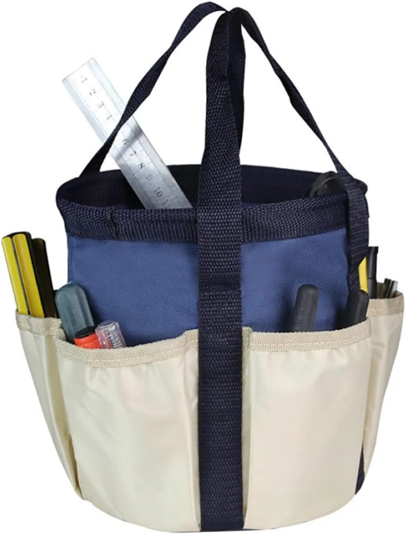 Sac à outils de jardin en toile Oxford, 6 poches et grand compartiment, bleu marine