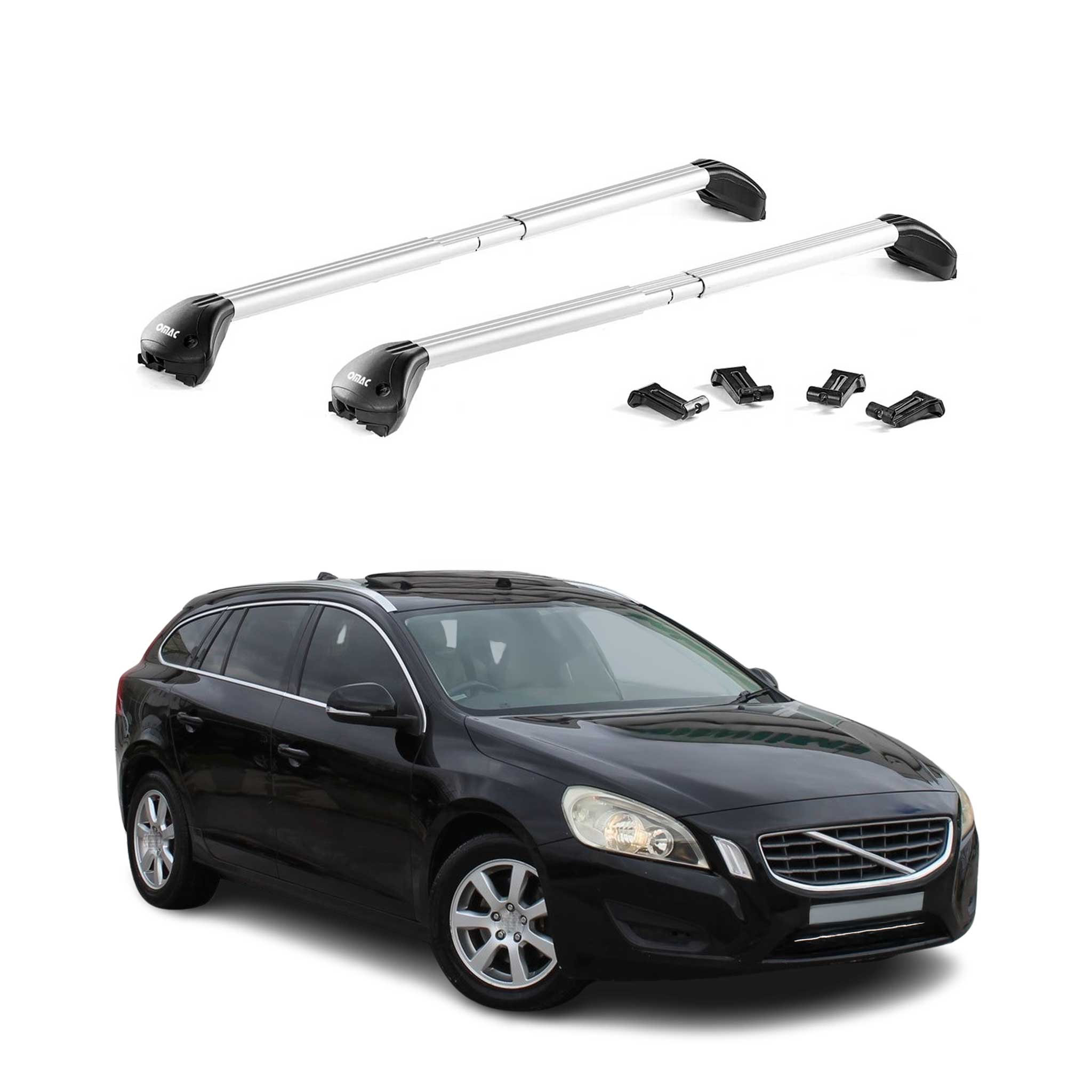 Omac Dachträger Querträger Tüv Geprüft Für Volvo V60 I 2011-2018 – Abschließbar (4 Schlösser) – Max 100 Kg – Robuste Befestigung Silber 8683828940721