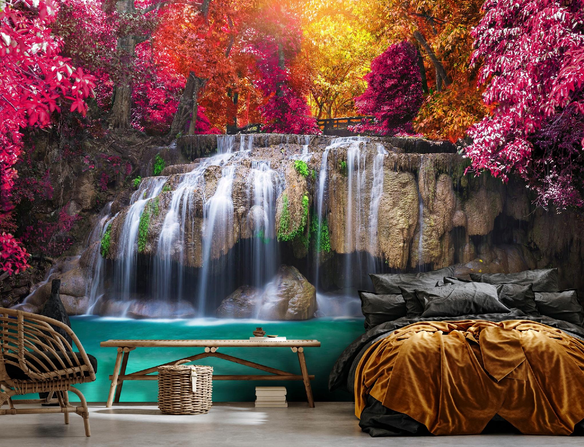 Wallarena Vlies Fototapete Wasserfall 400x280 Cm, Tapeten, Für Wohn Und Schlafzimmer, Vliestapete Wandtapete Tapete 3d Effekt- Inkl. Kleister - Natur,