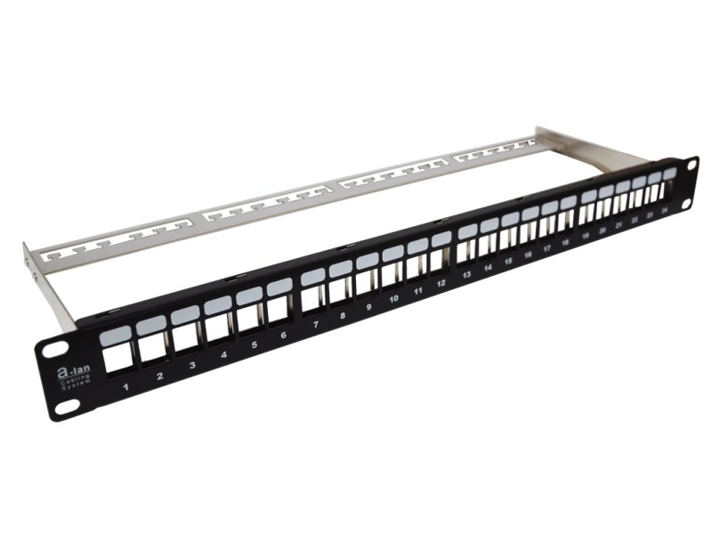 Alan Schwarz Patchpanel Leer 19" Modular 24 Ports 1He Mit Halterung, Unbestückt Alantec