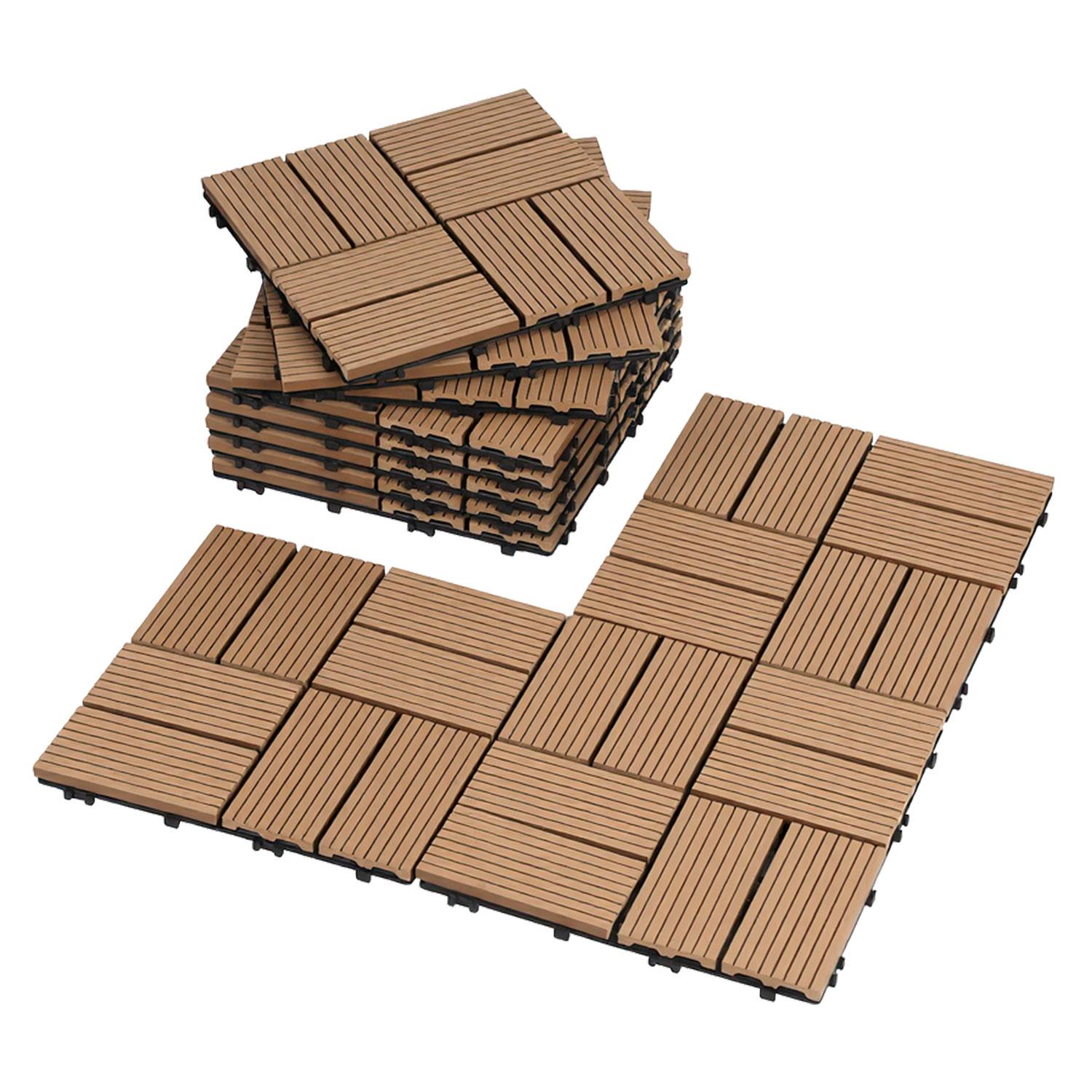 Wolketon Set Di 110 Piastrelle Per Terrazza In Wpc A 8 Strisce 10 M², 30 X 30 Cm, Piastrelle Agganciabili In Composito Di Legno Teak