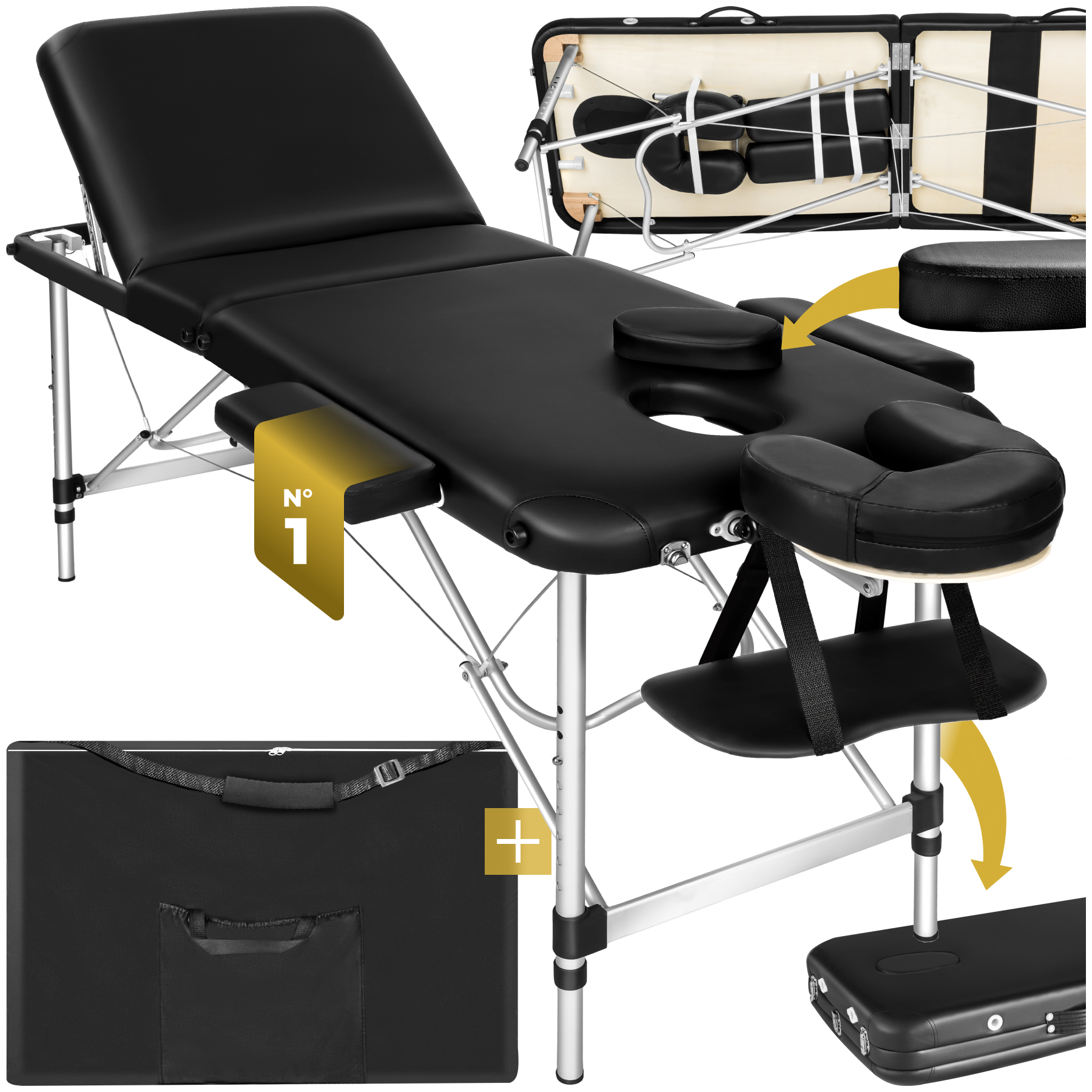 Table De Massage Pliante Aluminium Et Cuir Synthétique, Réglable, Noir