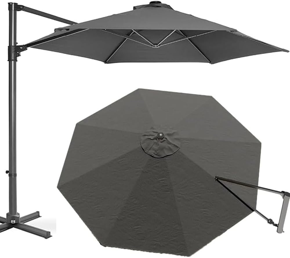 Toile Parasol 8 Baleines Déporté Garden Parasol Cover Auvent De Remplacement Umbrella Canopy De Terrasse, Protection Uv Housse De Rechange(gray,3.5m)