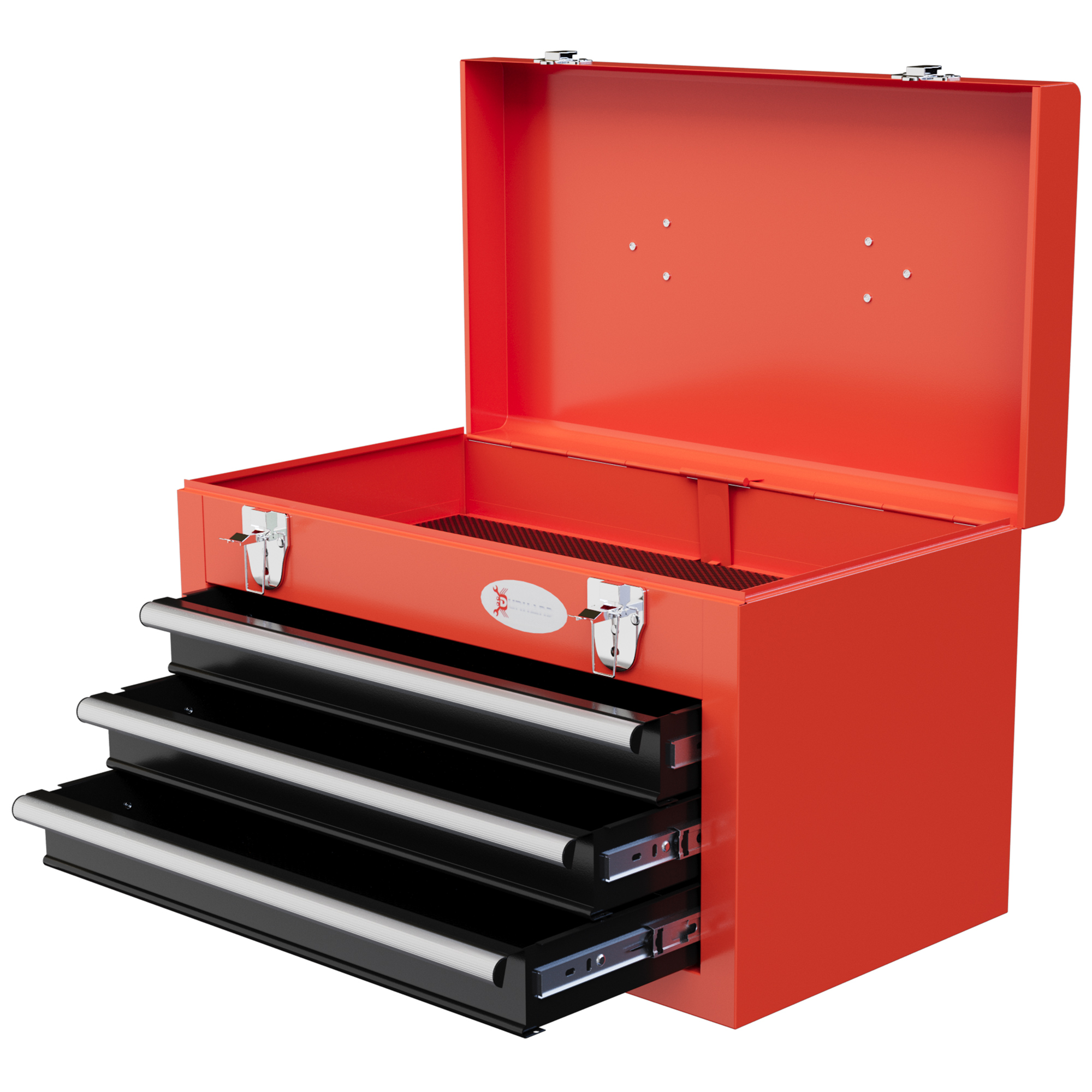 Boîte à outils en acier avec 3 tiroirs et compartiment supérieur, 45 x 24 x 27 cm, rouge