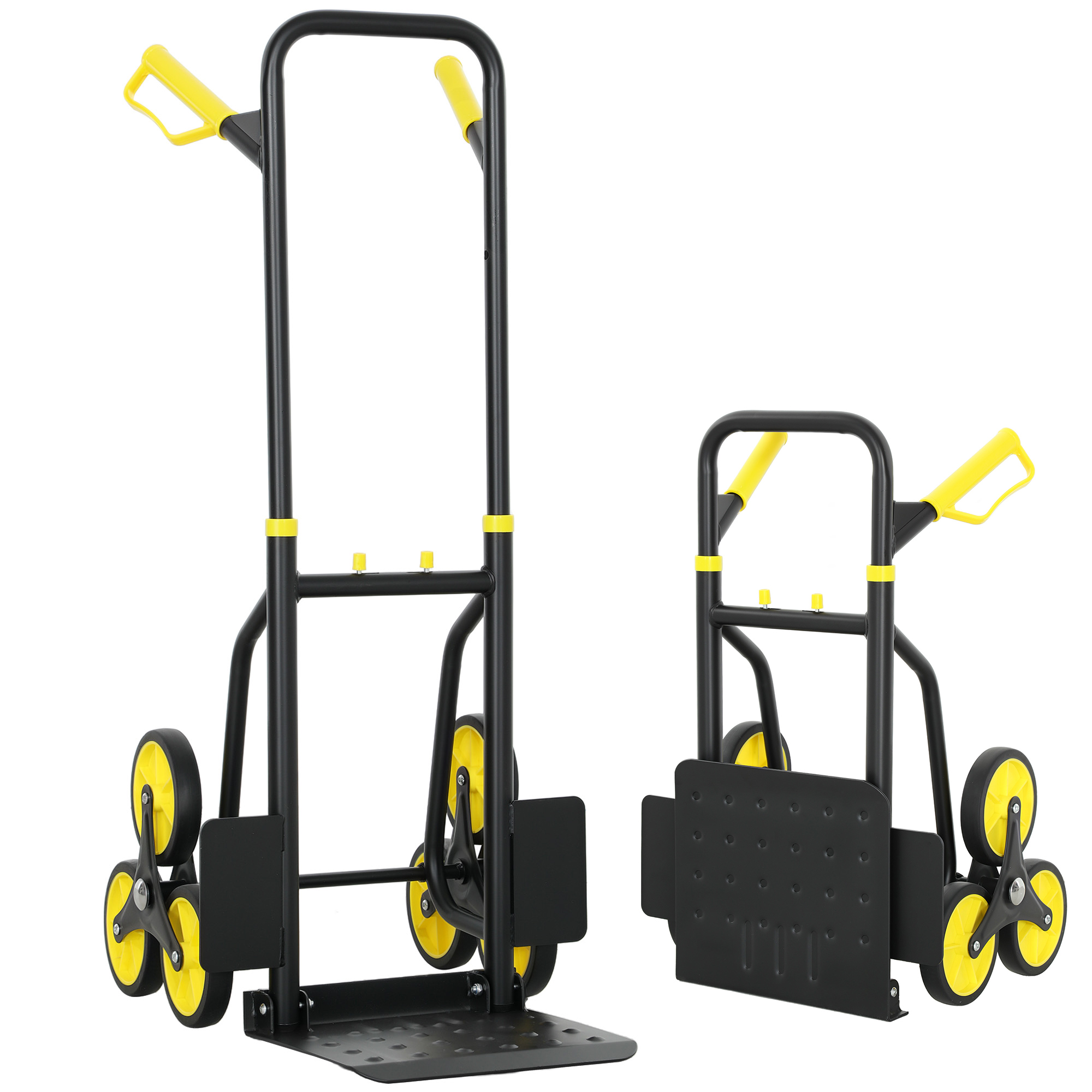 Diable d'escalier pliable 6 roues en acier jaune, charge 120 kg, 44x67x106,5 cm