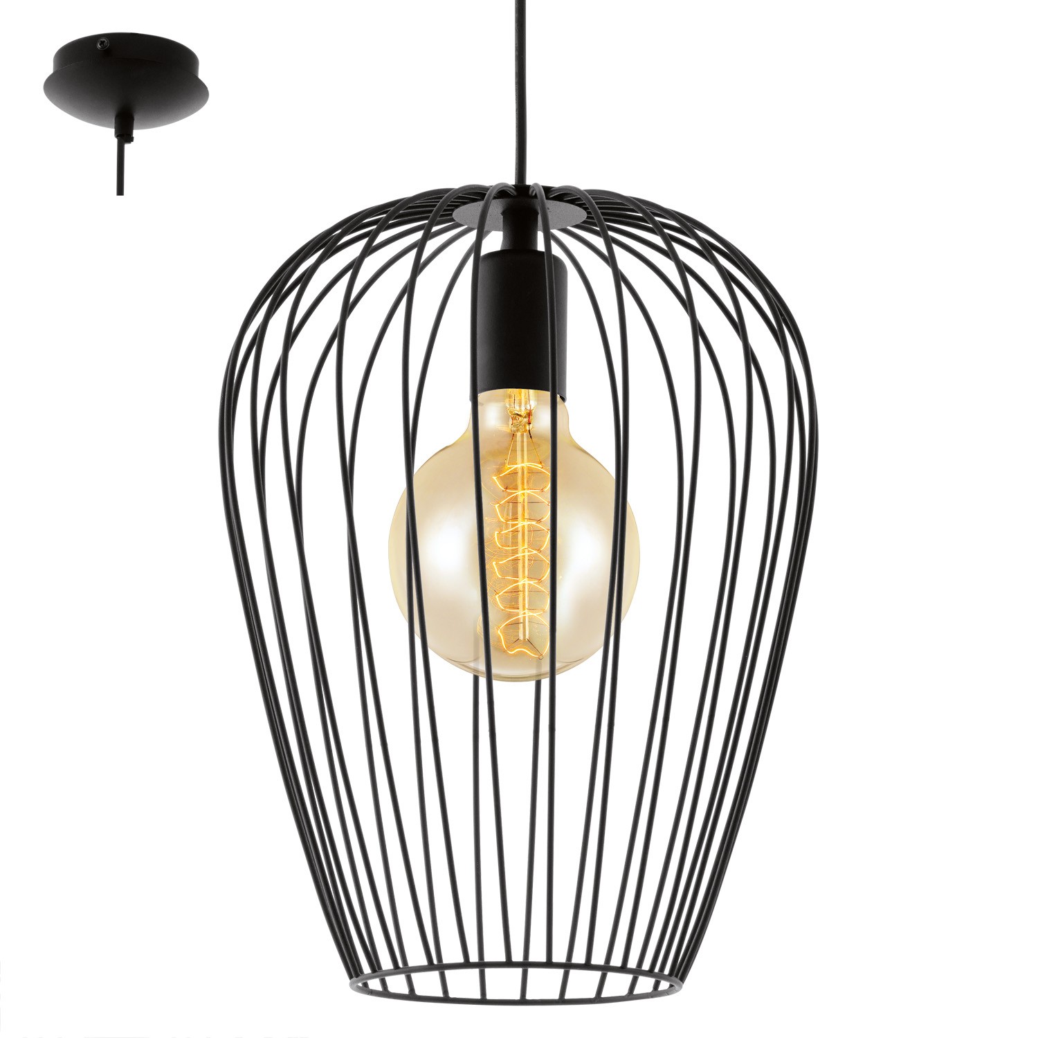 Eglo - Pendelleuchte Newtown Schwarz Ø 27,5 Cm E27, Max. 60 W Pendelleuchte