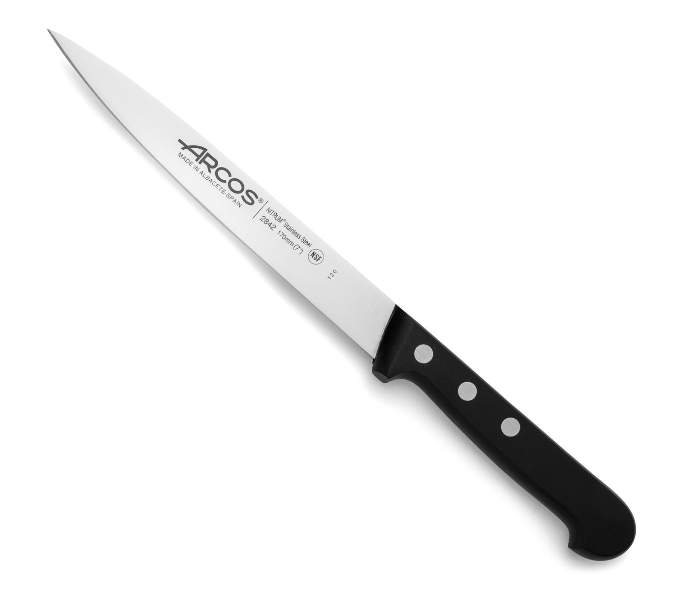 Arcos Schwarz Sohlenmesser Universal 284204 Aus Nitrumstahl, Mit Mango Aus Polyoxymethylen Und 17 Cm Klinge Im Koffer.