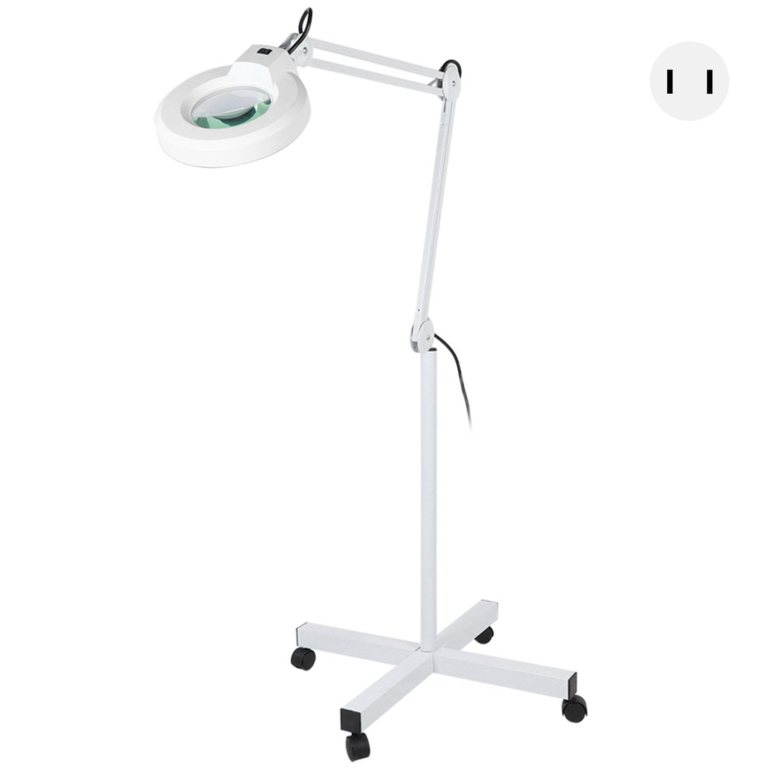 Lampe-loupe sur pied 8x avec support à roulettes, bras orientable réglable, 120 LED, blanc
