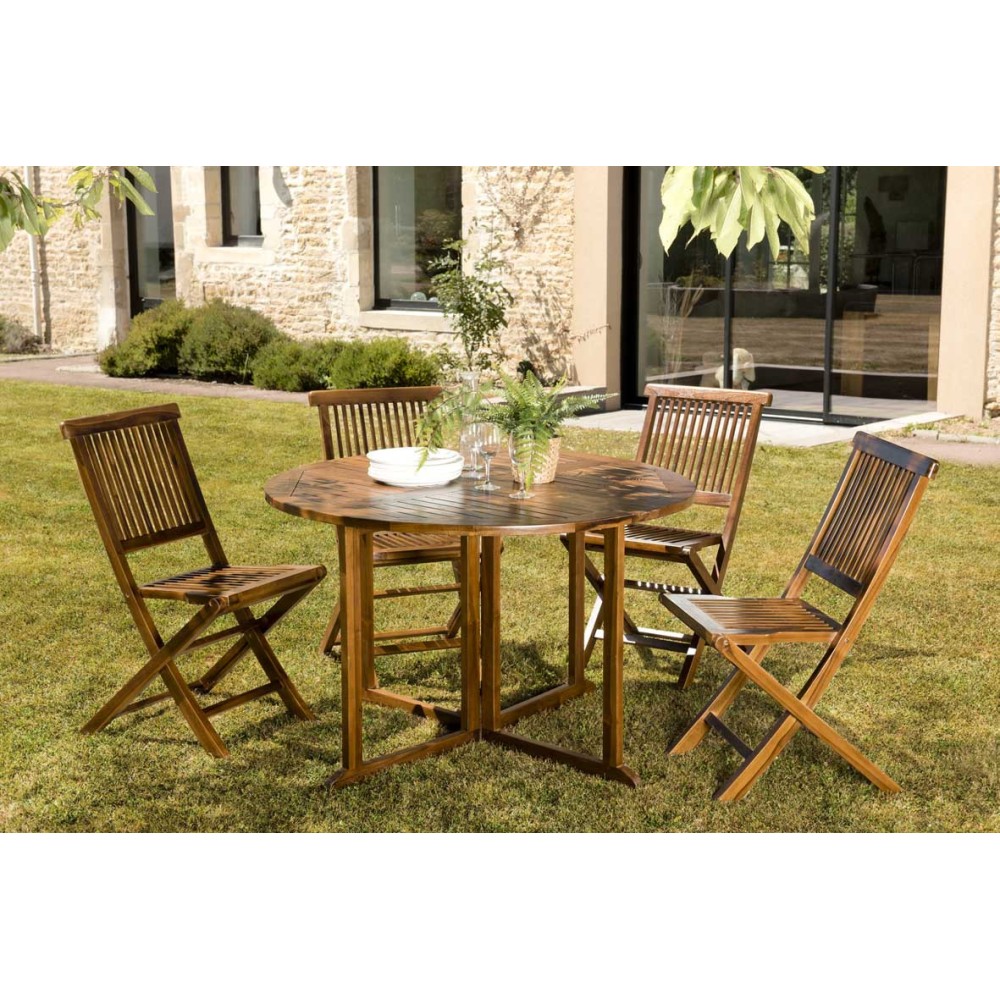 Macabane - Maeva - Salon De Jardin En Bois Teck Huilé 4/5 Personnes - 1