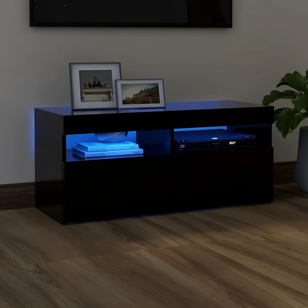 Meuble Tv Avec Lumières Led Noir 90x35x40 Cm