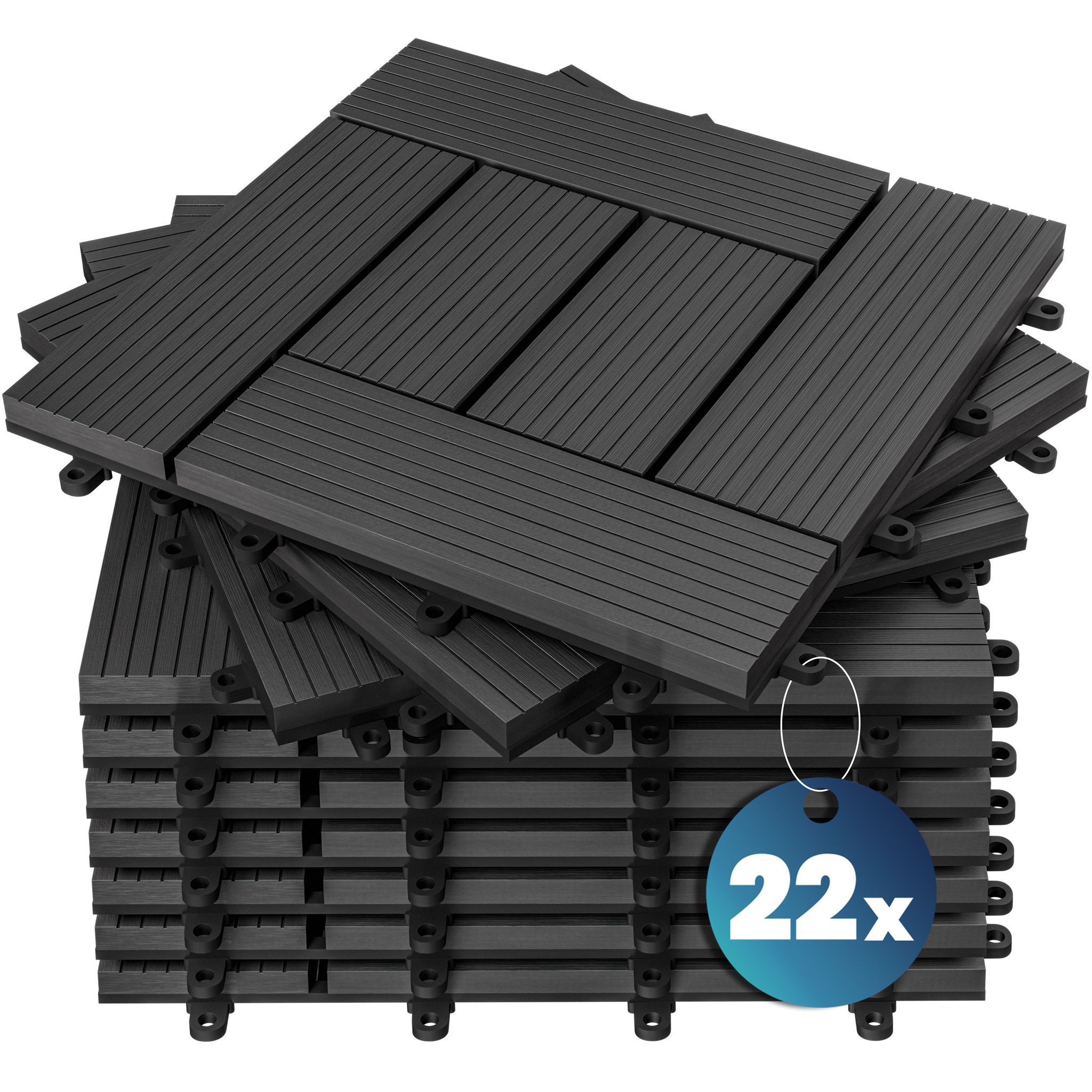 Deuba Casaria® Wpc Composite Decking Tiles 30x30cm Cuttable Interlocking System Drainage System Garden Balcony Patio Click Lock-in Flooring Deck Anthracite