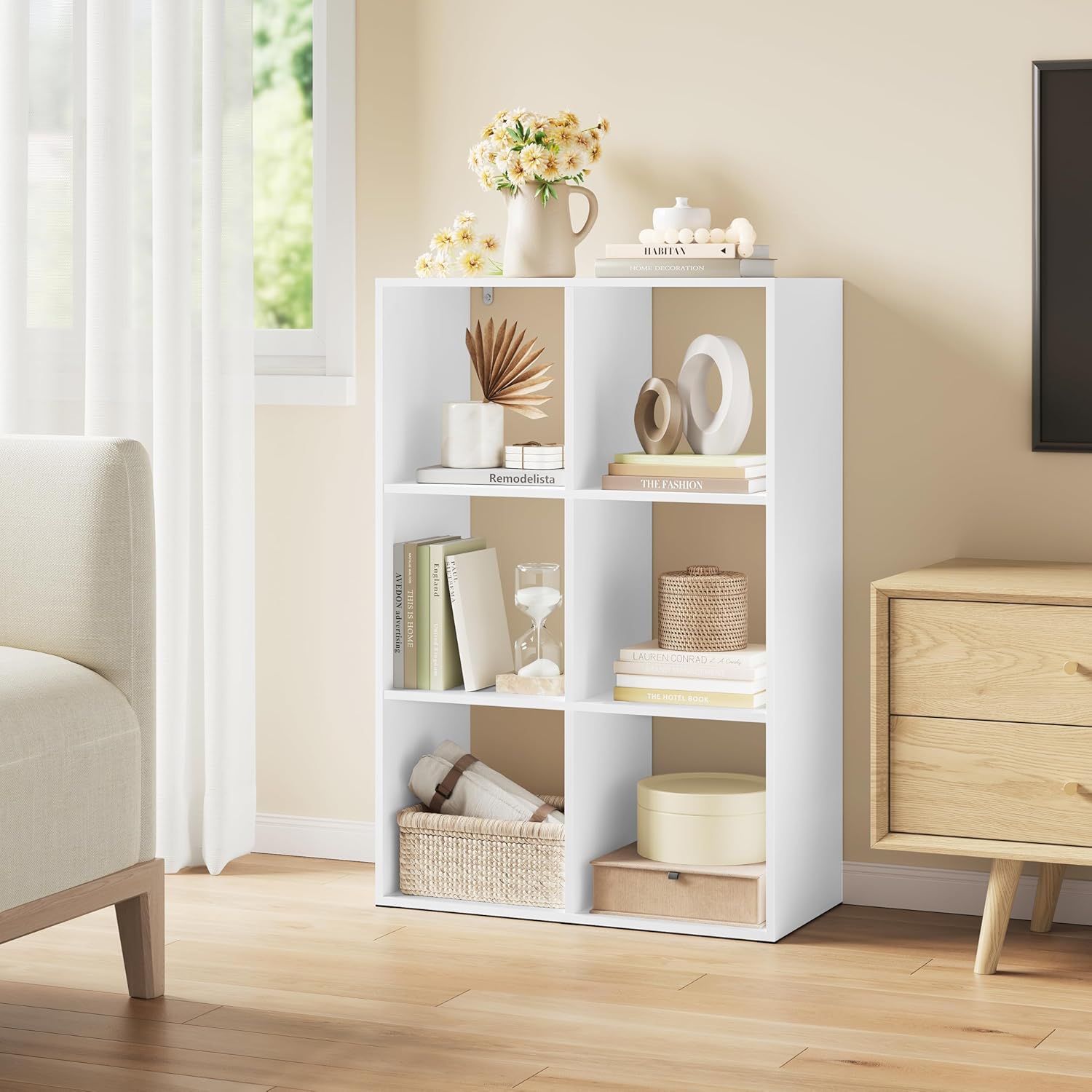 Woltu - Bibliothèque Étagère Rangement À 3 Niveaux Avec 6 Cubes, Meuble Cube, Blanc