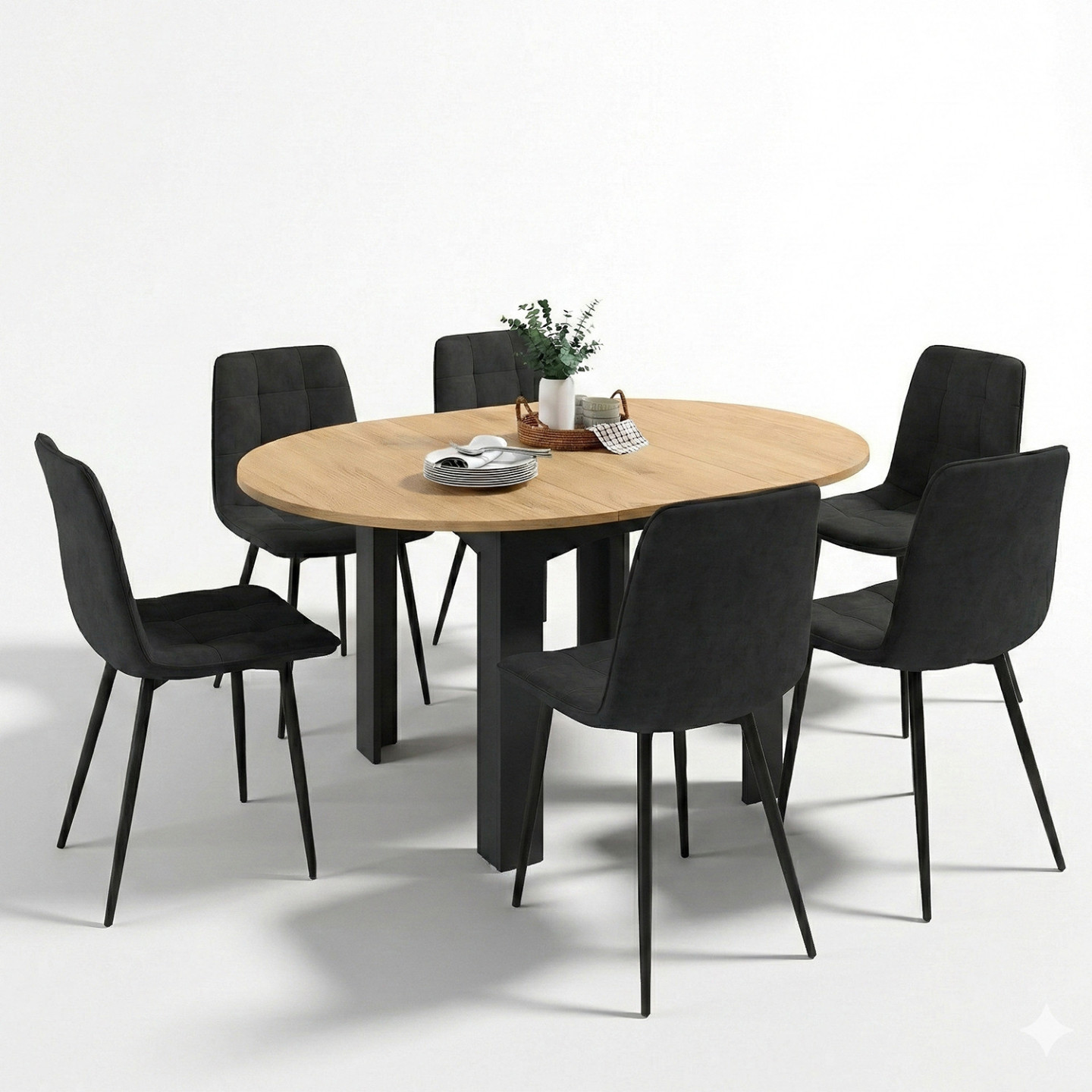 Idmarket – Ensemble Table À Manger Ronde Extensible 110-150 Cm – 6