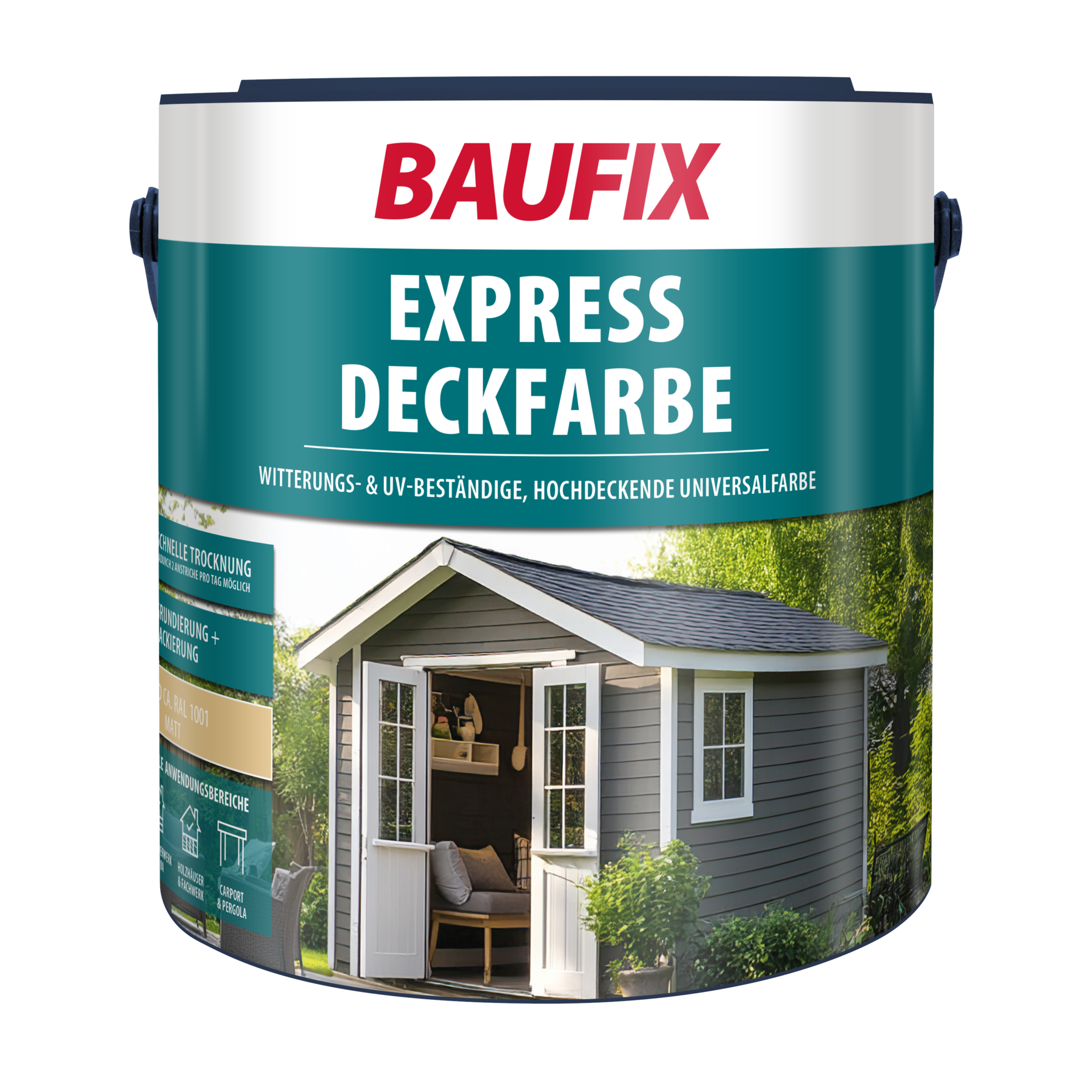 Baufix Express Deckfarbe Sand Matt, 2.5 Liter, Wetterschutzfarbe