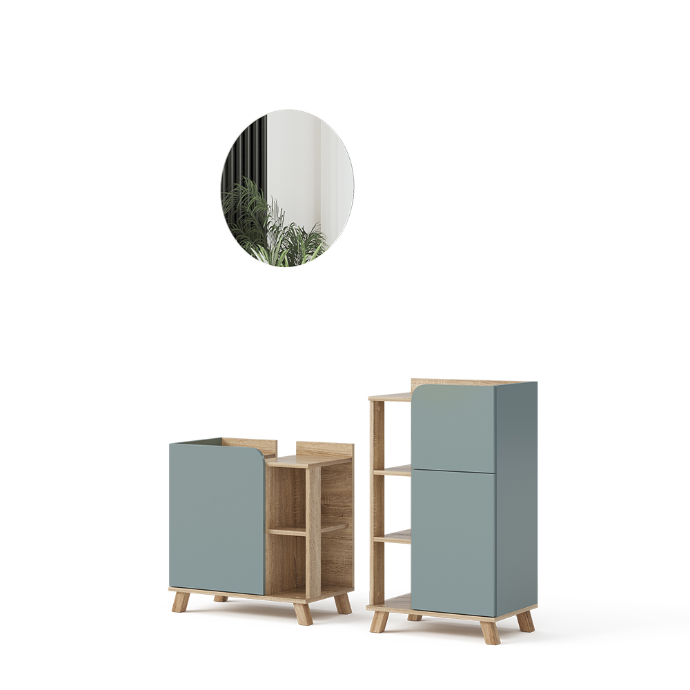 Vicco - Ensemble de meubles de salle de bain Karen, Bleu-gris, 3 pièces, avec armoire de milieu