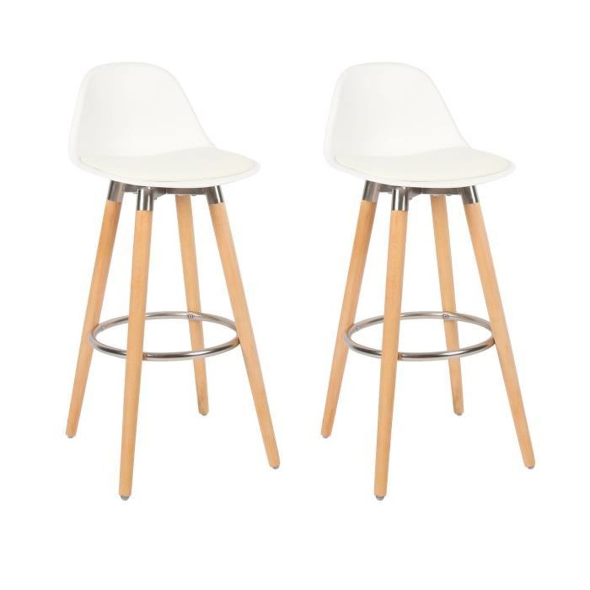 Lot De 2 Tabourets Blanc Pieds En Bois Naturel 39,5x44x91cm - Box &