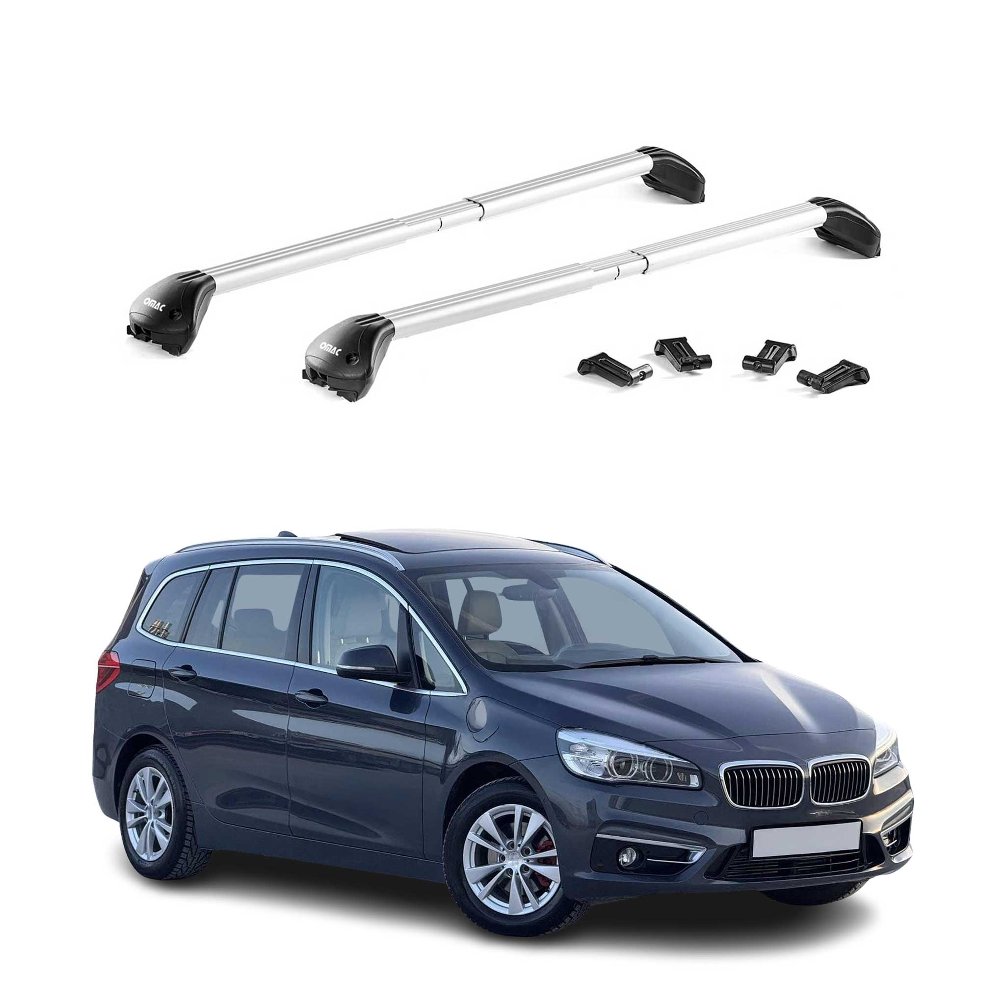 Omac Dachträger Querträger Tüv Geprüft Für Bmw 2Er Gran Tourer F46 2014-2021 – Abschließbar (4 Schlösser) – Max 100 Kg – Robuste Befestigung Silber 8683828940059