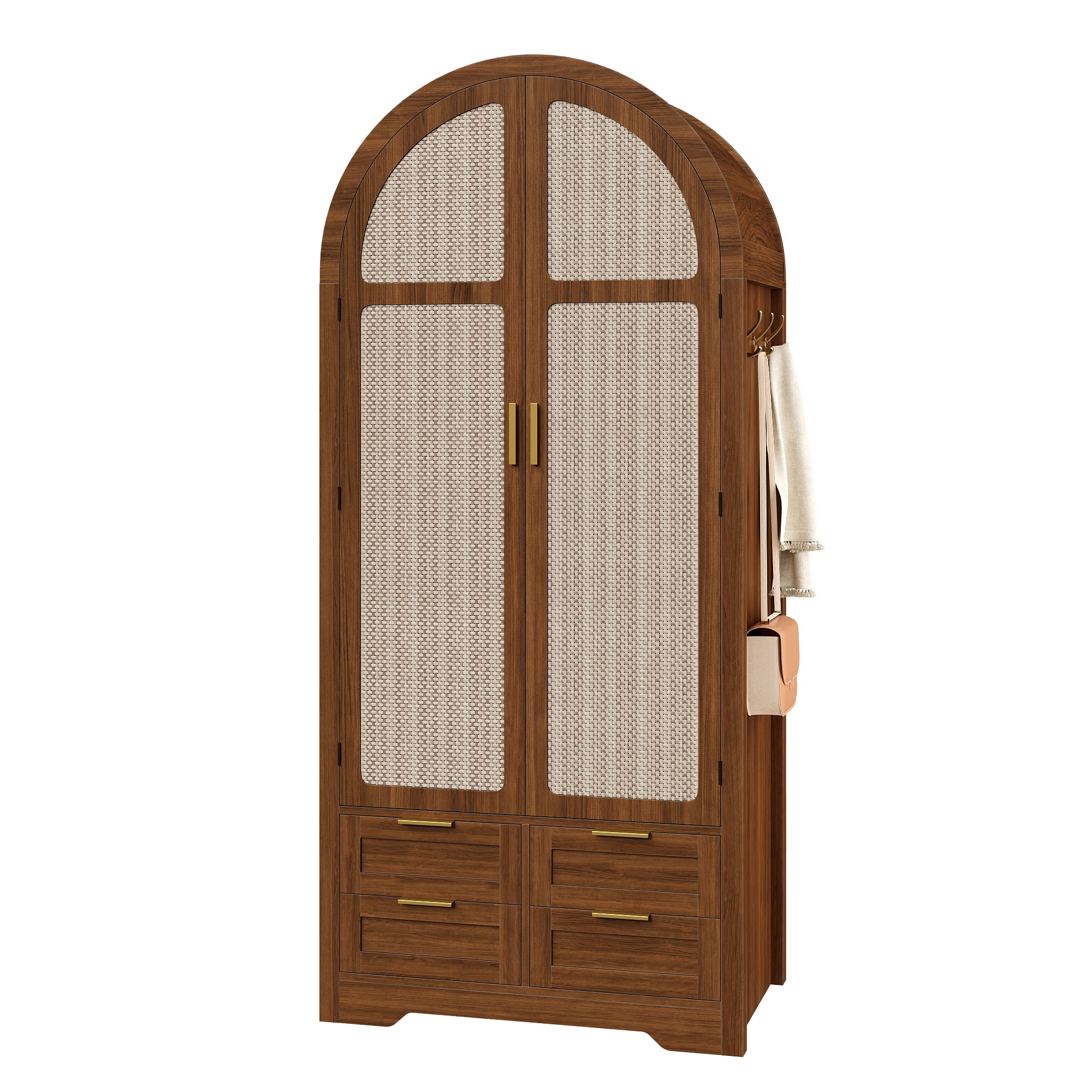 Armoire Penderie 80x50x179 Cm Porte En Rotin