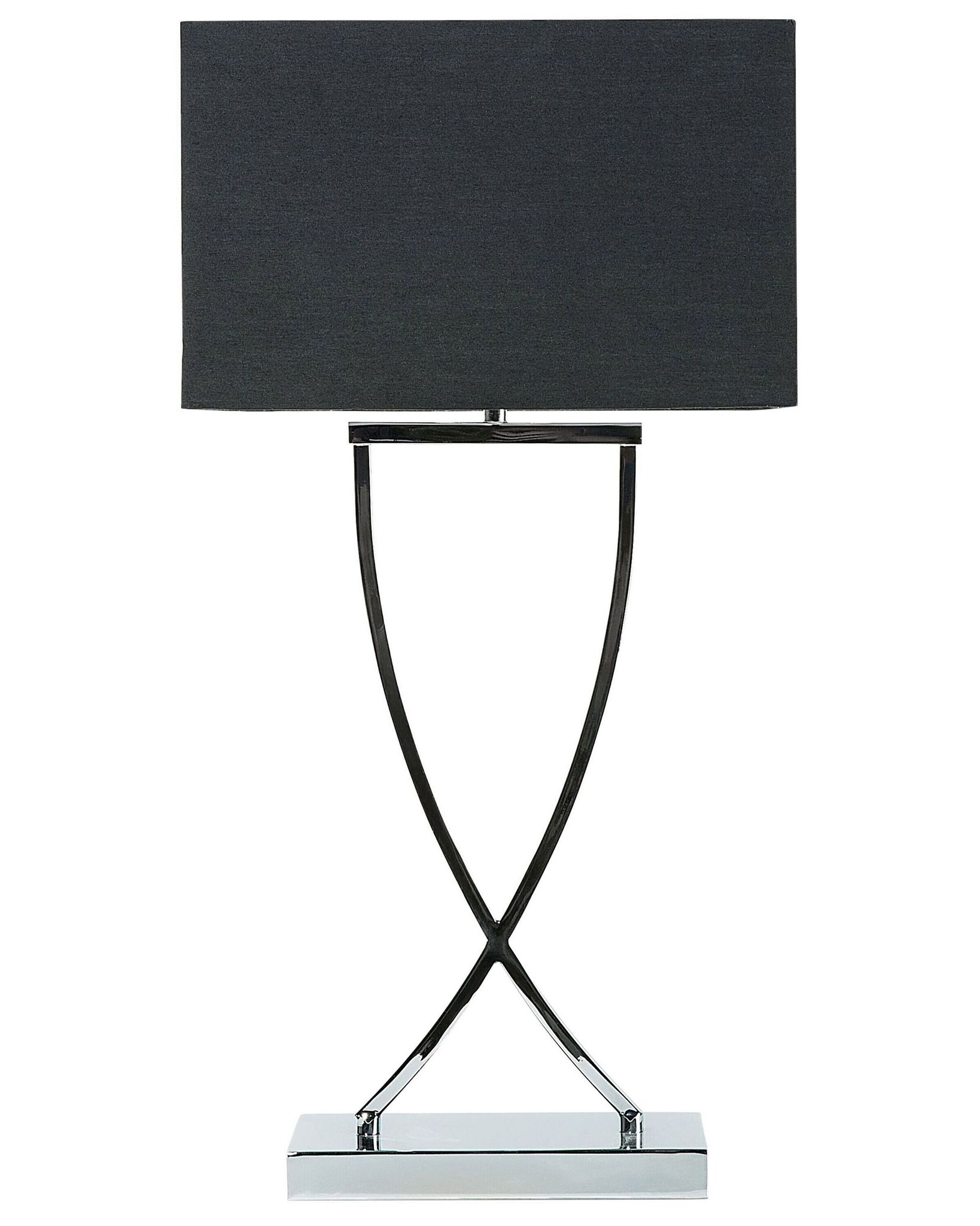 Beliani - Tischlampe Silber Metallfuß Stoffschirm Schwarz Langes Kabel Mit Schalter Modern Minimalistisch