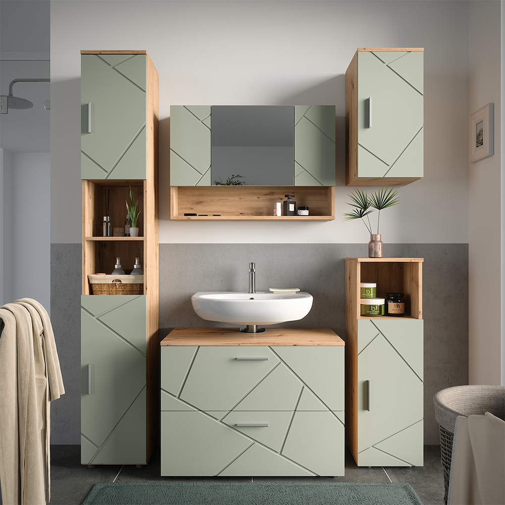 Meubles Bain Irma, Vert Sauge, 5 Pièces, Vicco