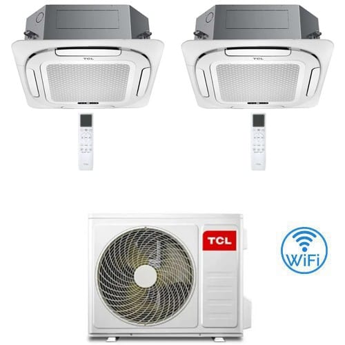 Climatizzatore Condizionatore Tcl Cassetta 4 Vie Compact Wi-fi R32 Dual Split Inverter 9000 + 12000 Btu Con U.e. Mt2730 Classe A++/a+ Novitá