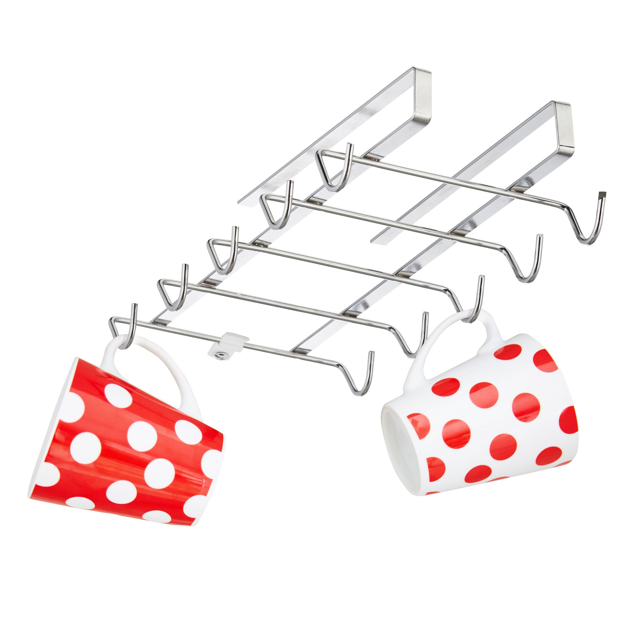 Portatazze, Supporto Da Vetrinetta Per 10 Tazze, Appendi Tazze In Metallo, Da Mobile, Hlp 6x14x28 Cm, Argento - Relaxdays
