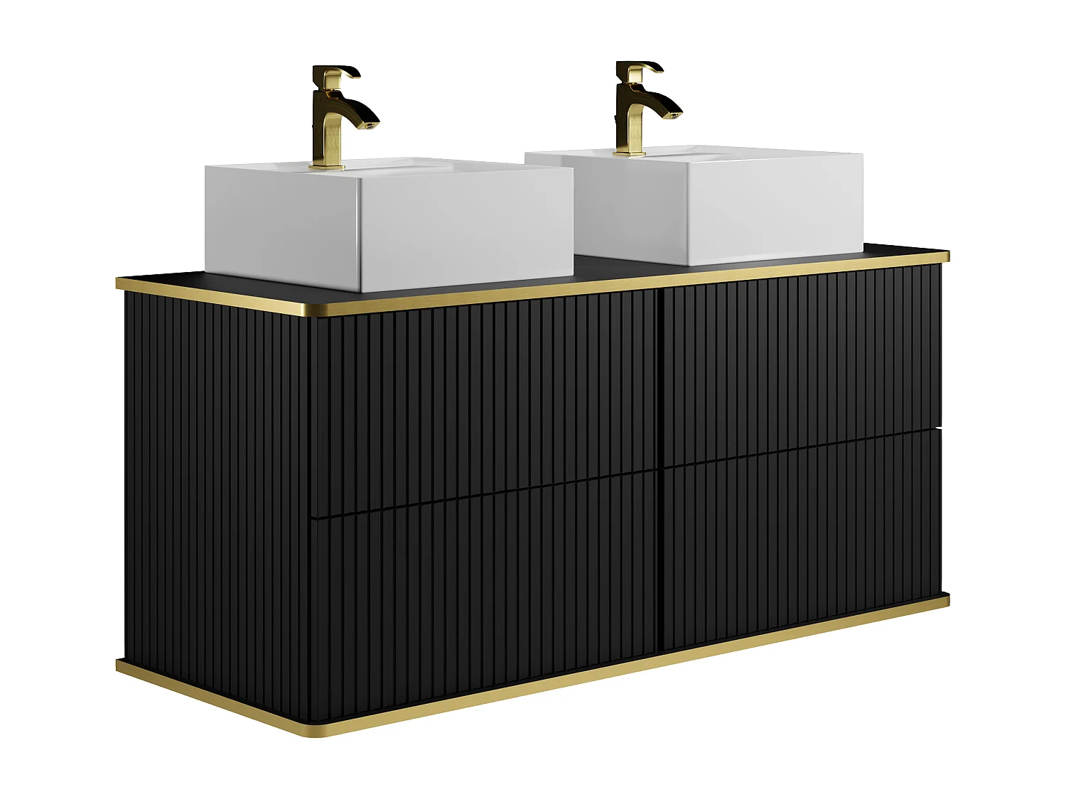 Vente-unique – Meuble Sous Vasque Suspendu Noir 120 Cm – 4 Tiroirs Avec