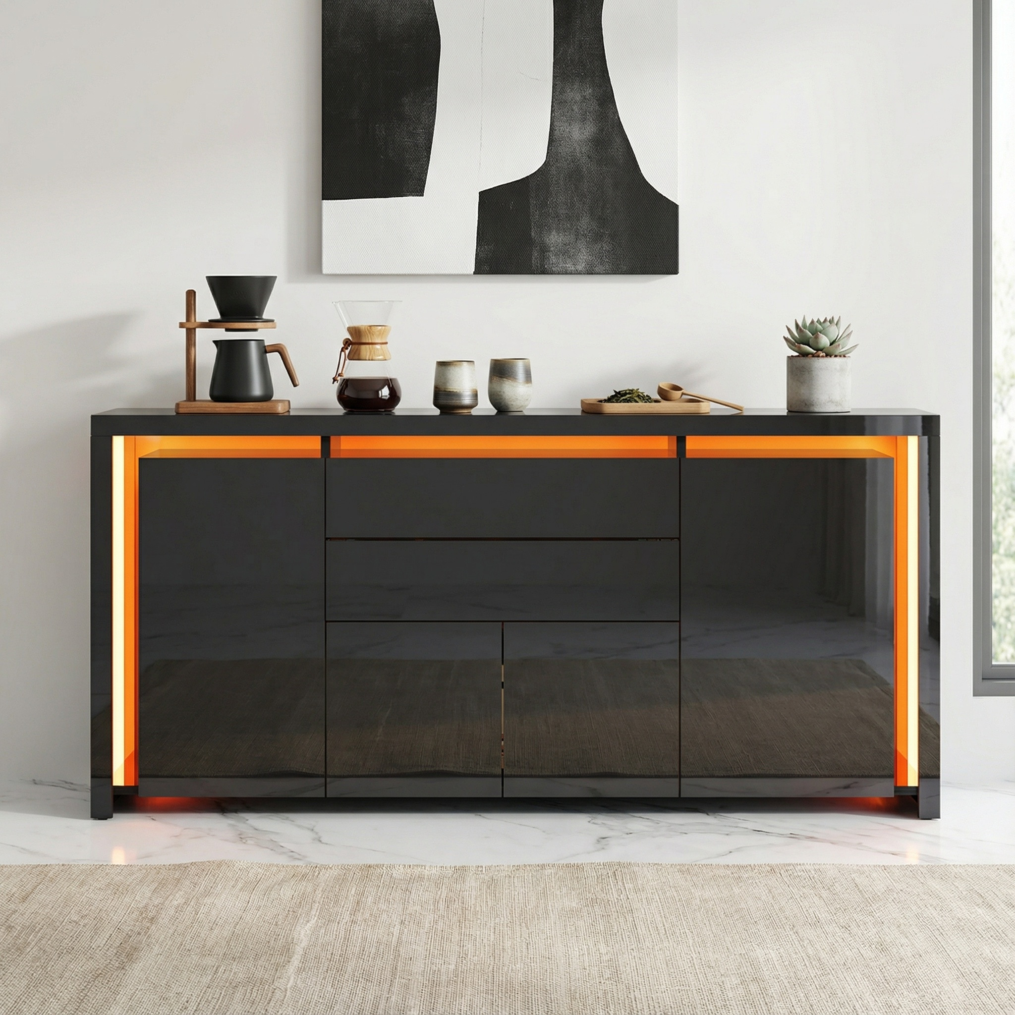 Fortuna Lai – Buffet Cuisine 160 Cm Laqué Haute Brillance Avec